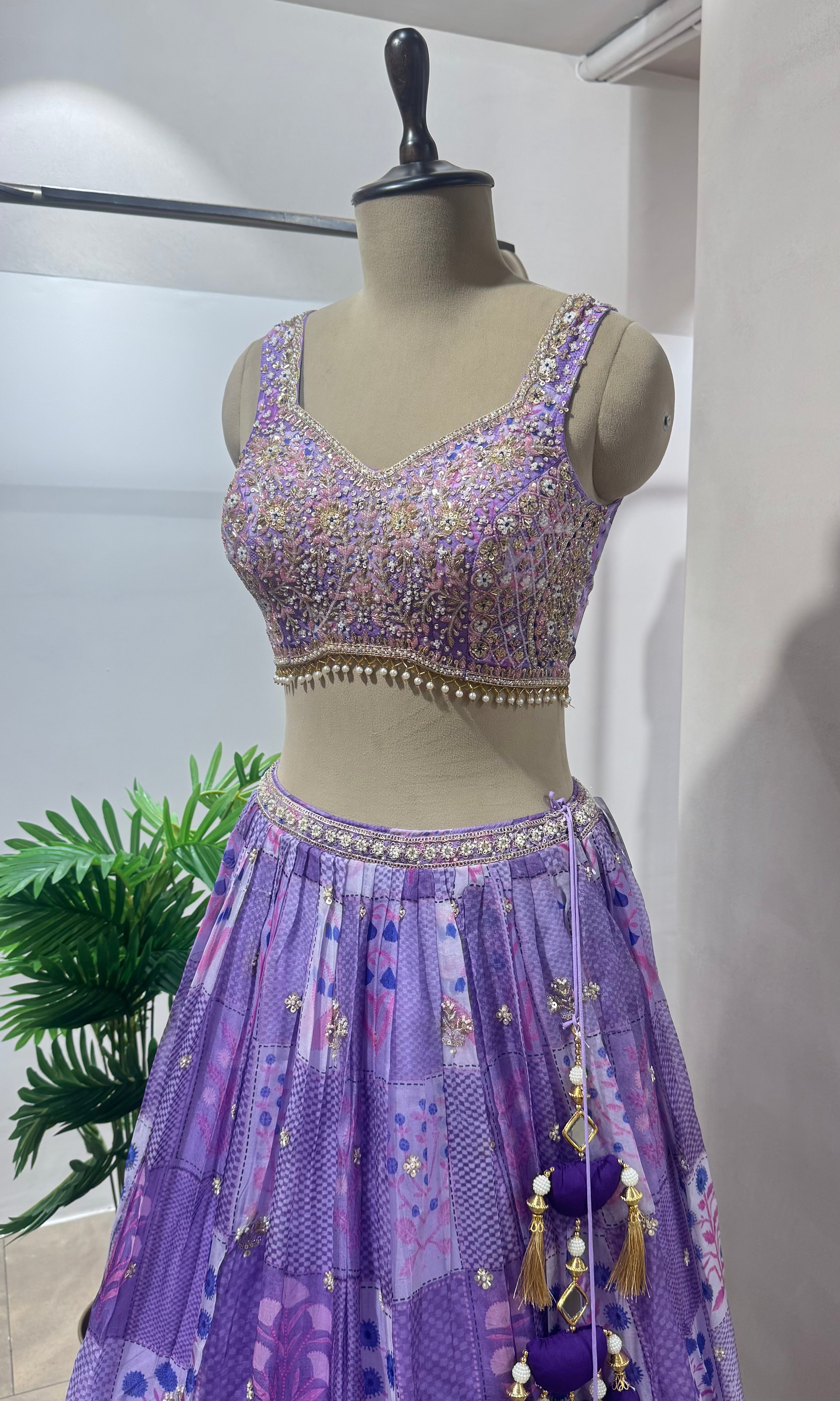 VIOLET EMBROIDERED LEHENGA WTH CORSET BLOUSE