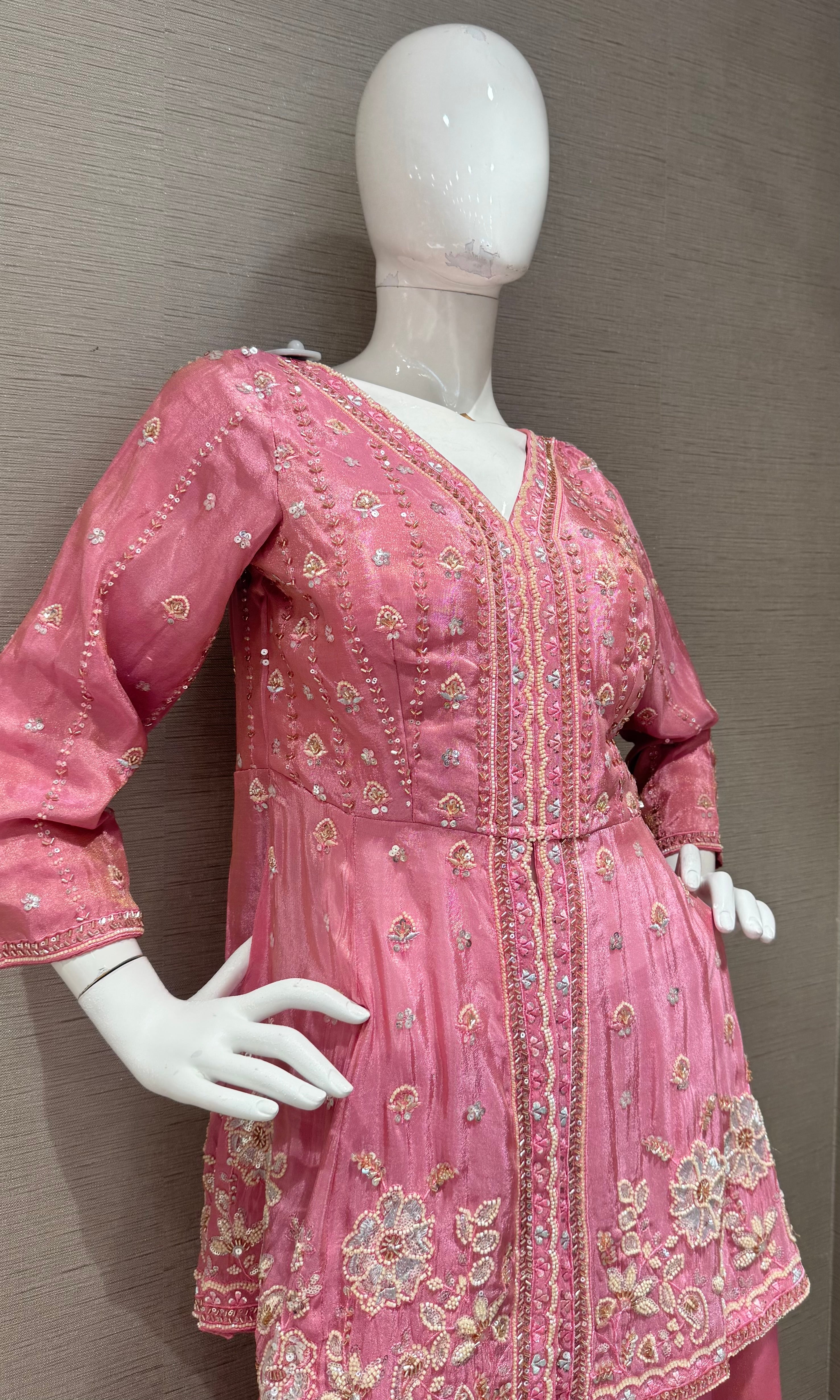 Blush Pink Embroidered Silk palazzo Set