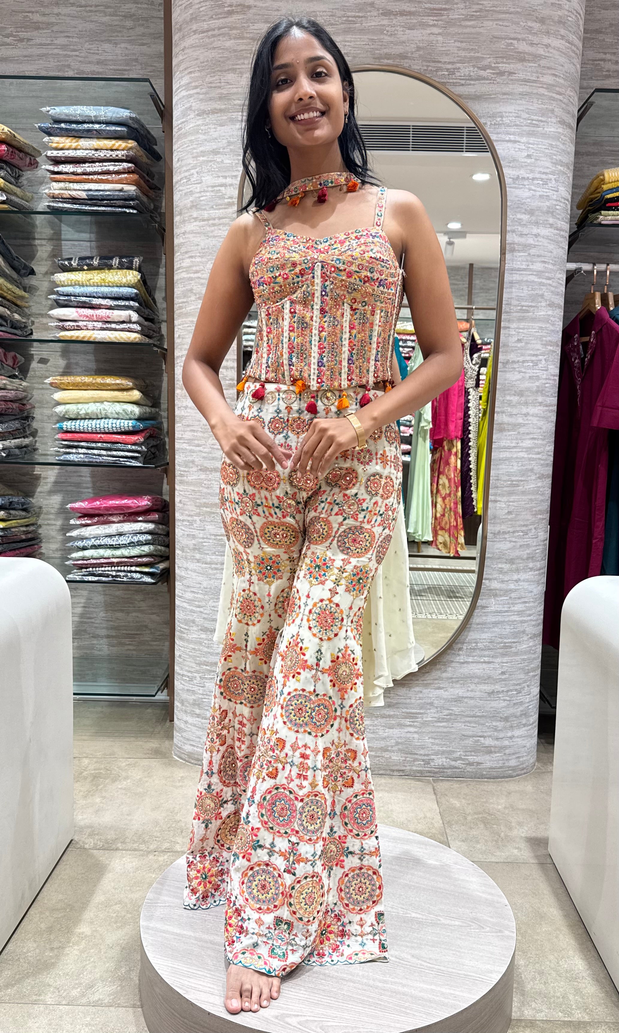 CREAM multicolor floral print palazzo set
