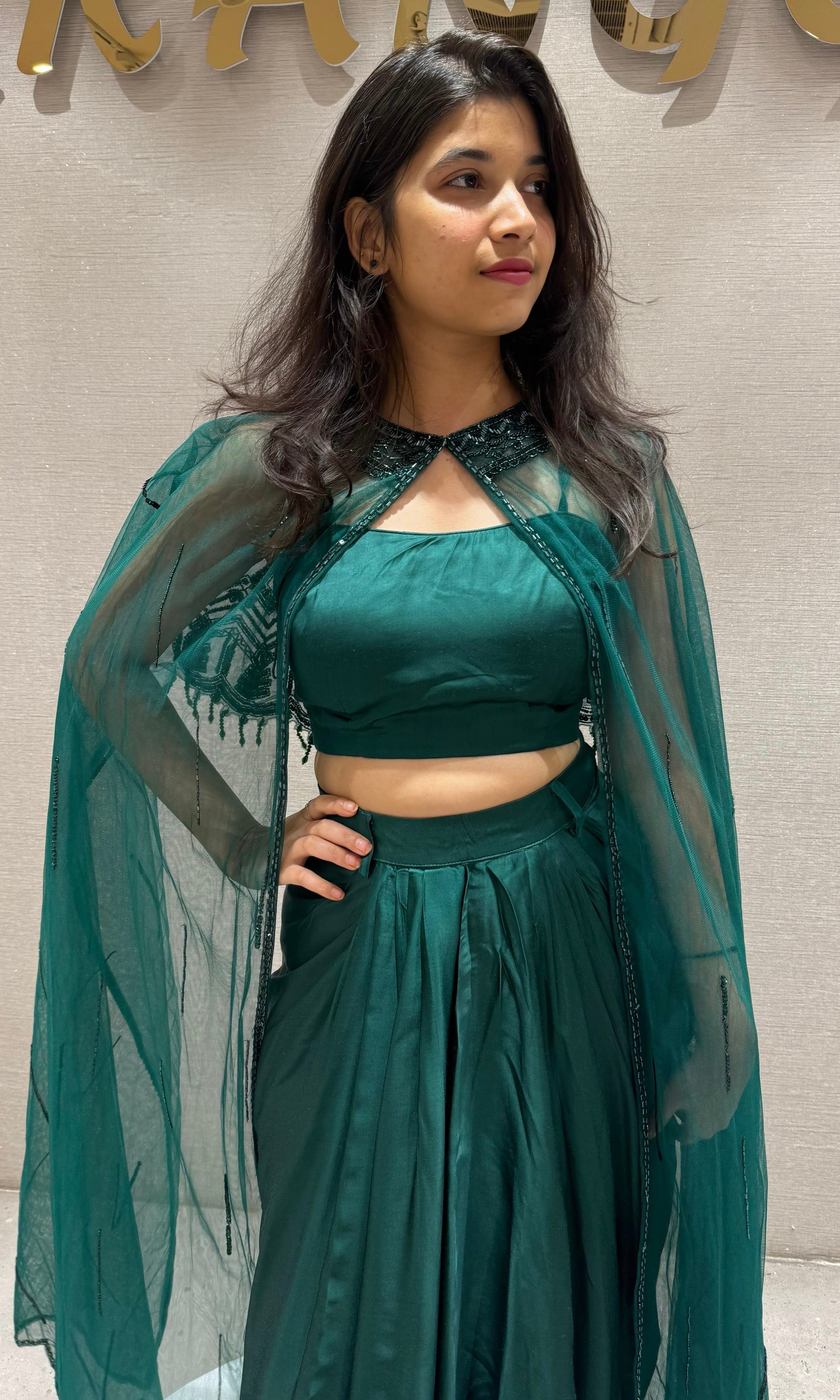 GREEN 3 PIECE INDO WESTERN DRESS