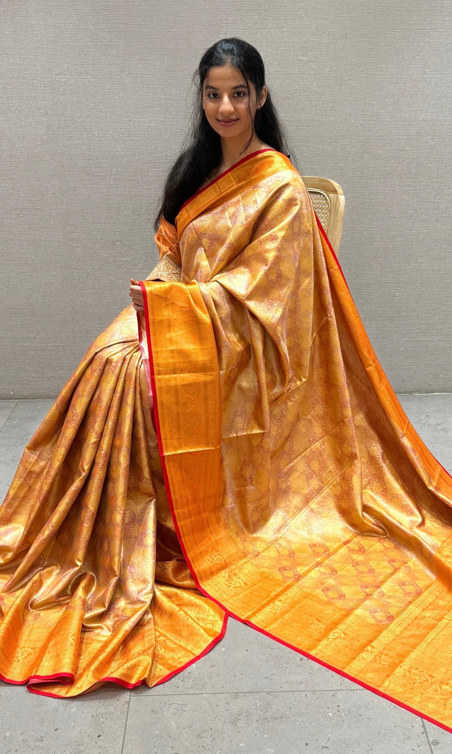 Orange saree with ready blouse