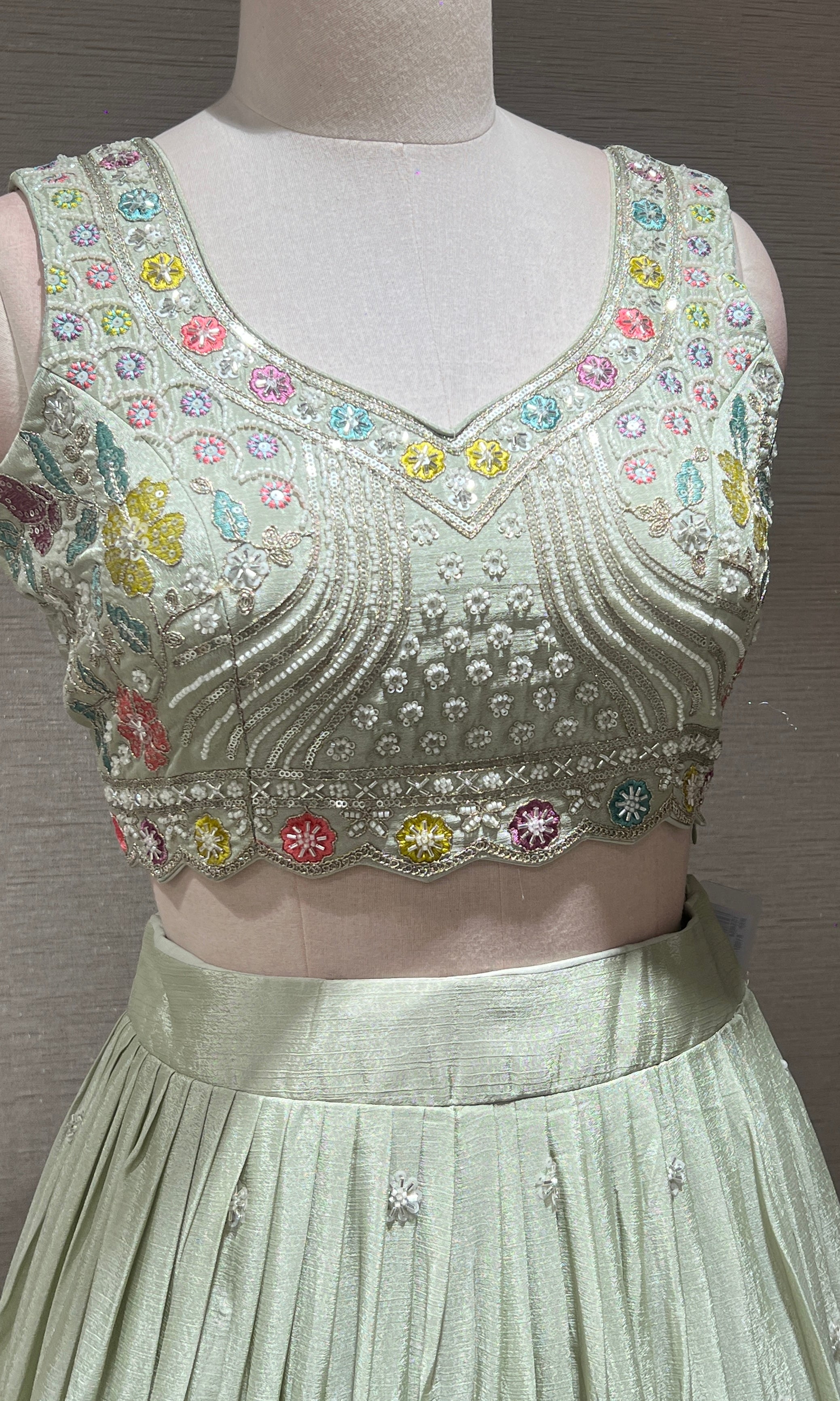 Pista green FLORAL EMBROIDERED Lehenga
