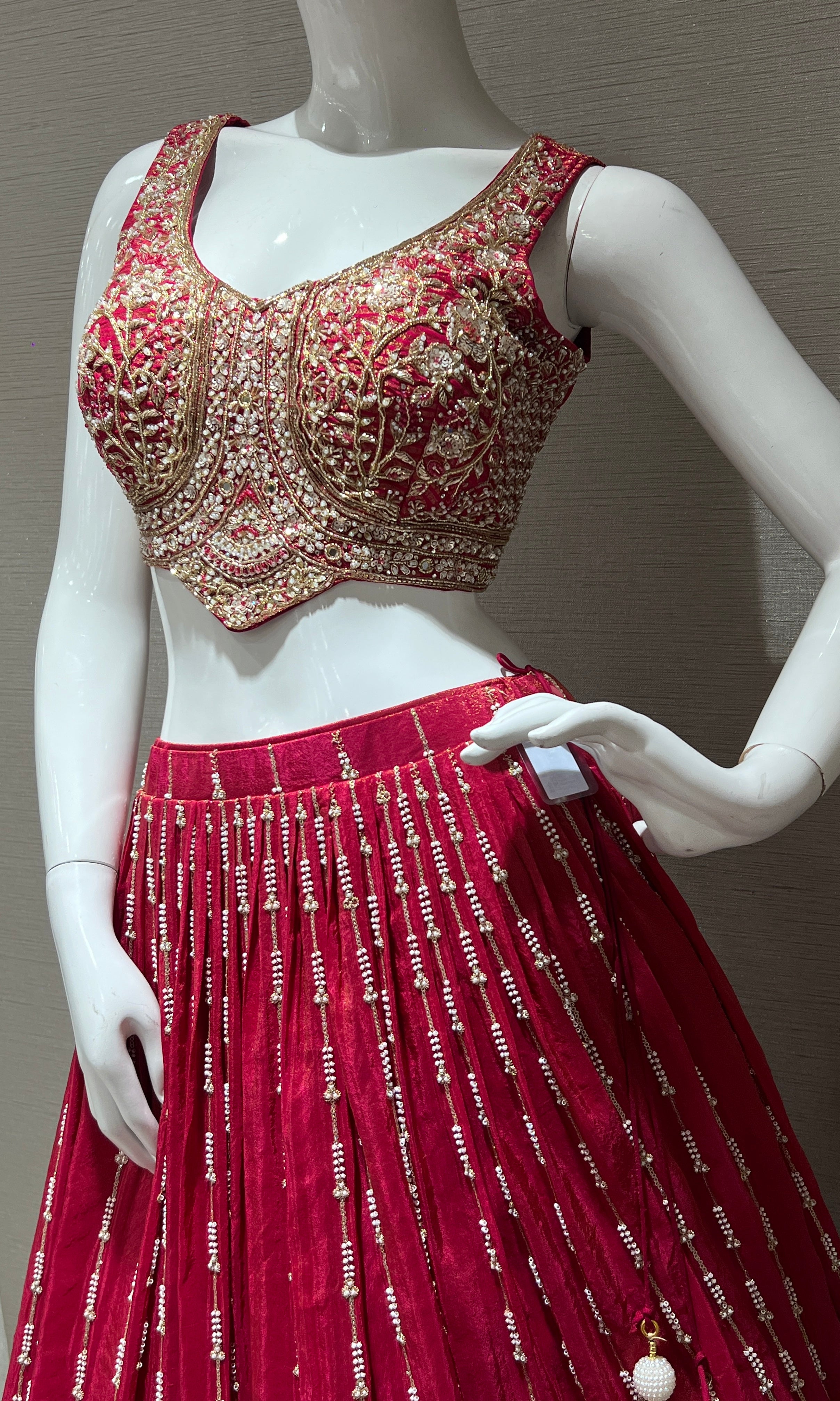 Bright red maroon tissue Lehenga