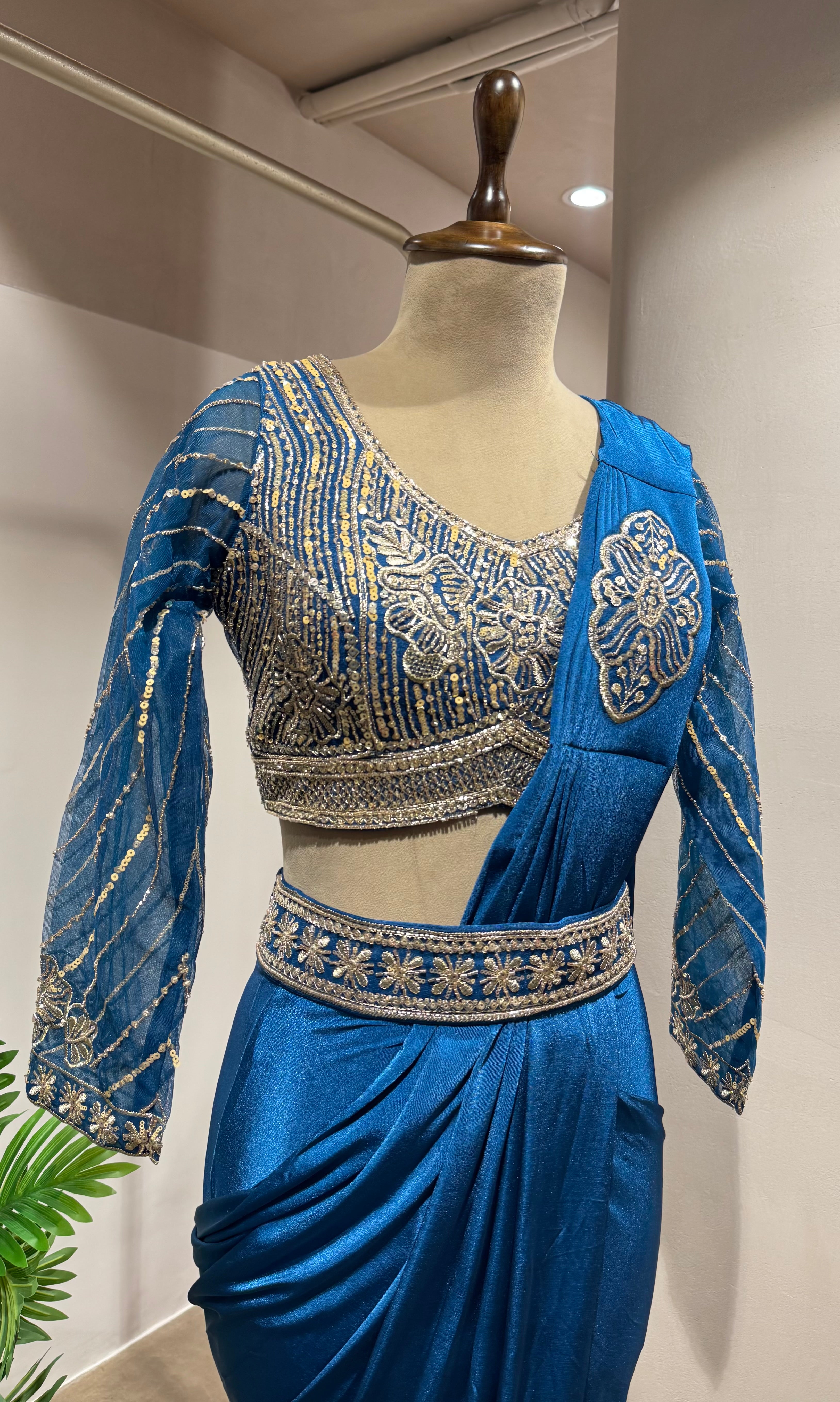 BLUE DRAPE SAREE WITH ETHNIC BLOUSE