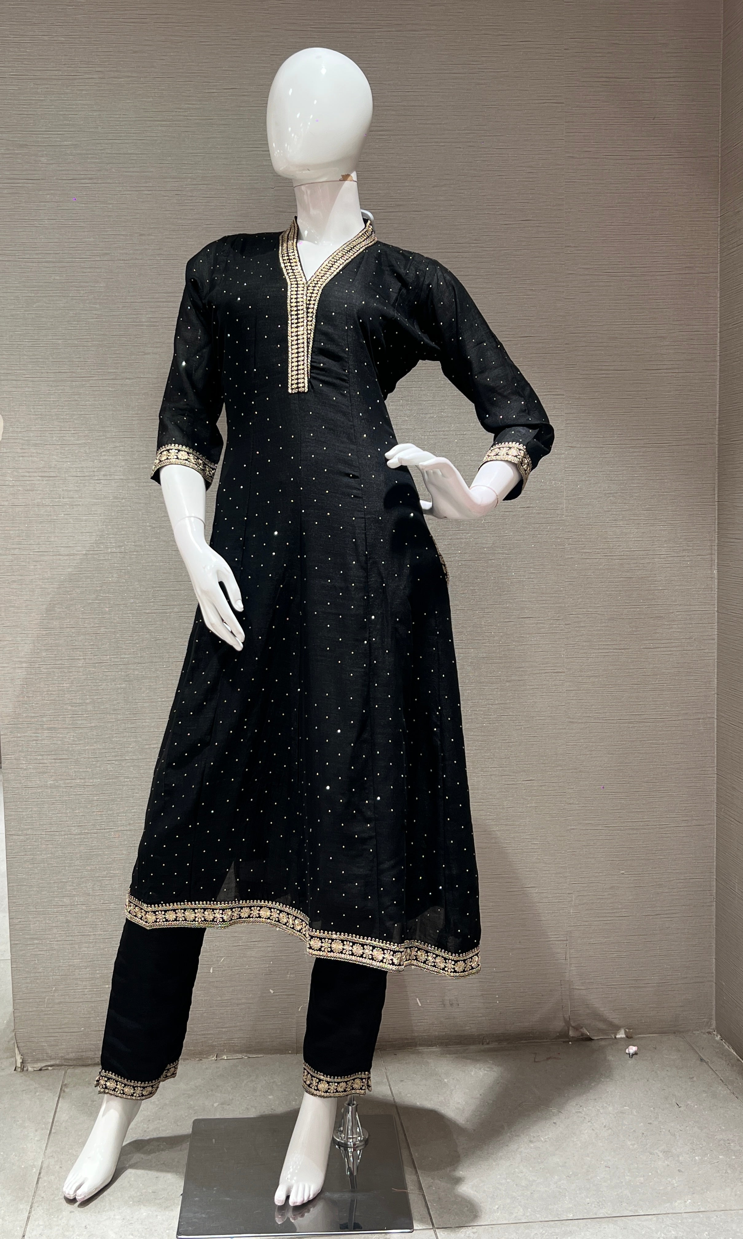Black EMBROIDERED ANARKALI KURTA SET