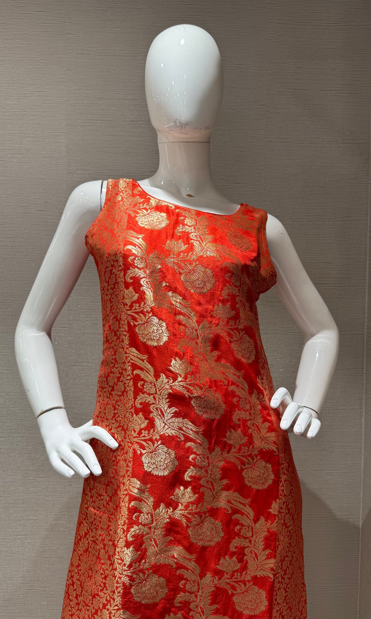 Orange Banarasi Silk Golden Floral Zari kurta set