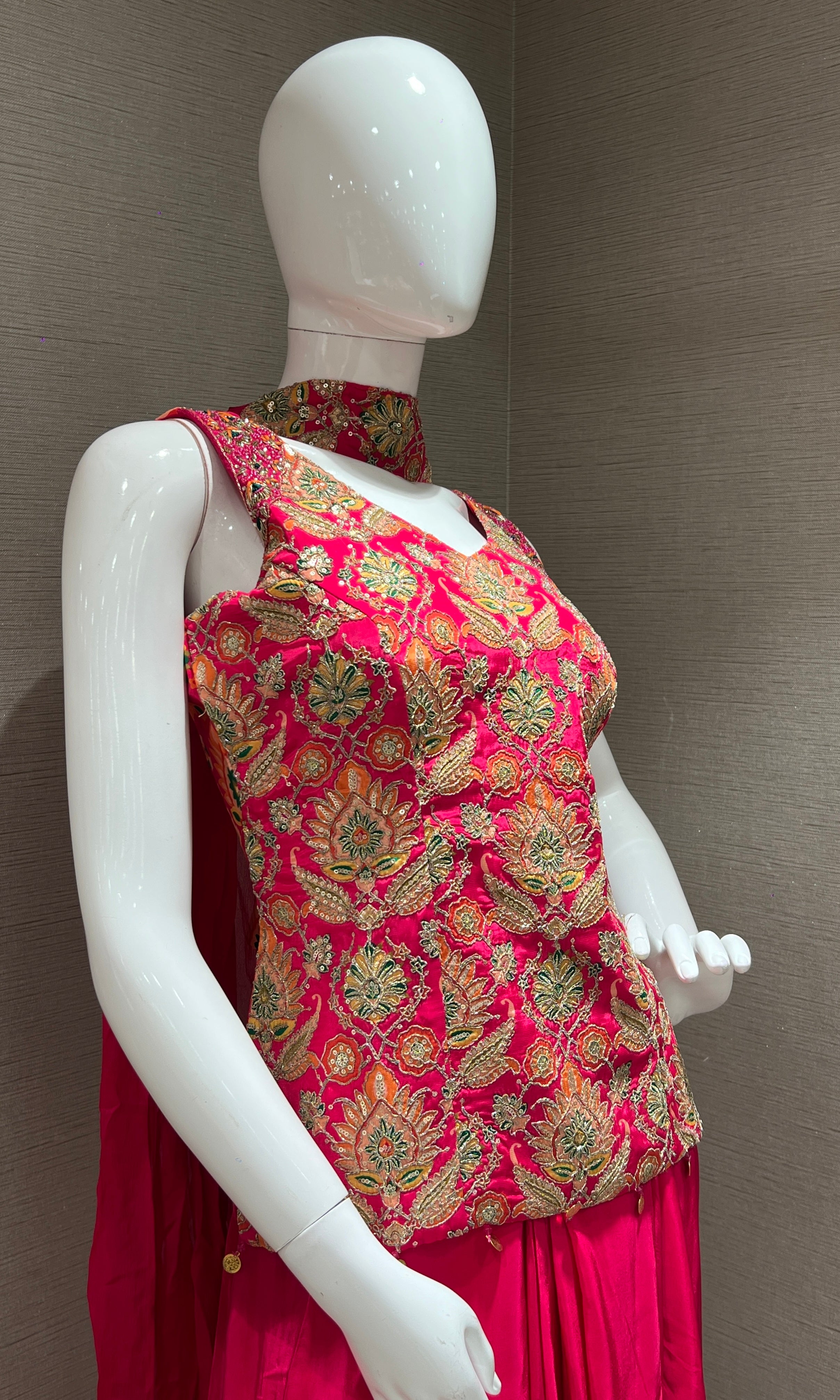 Pink Indo Western Dress with Embroidered Top