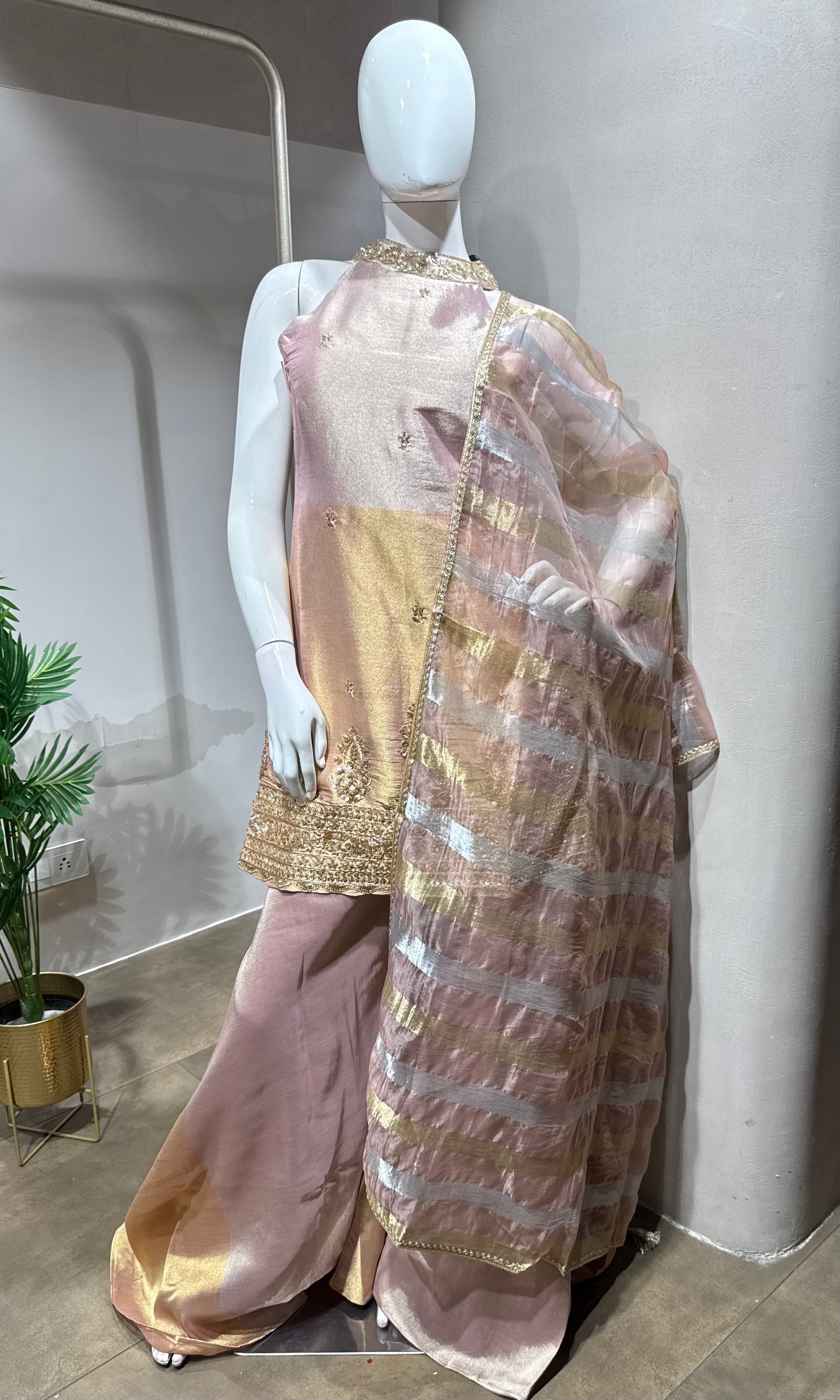 rose pink gold embellished sharara set