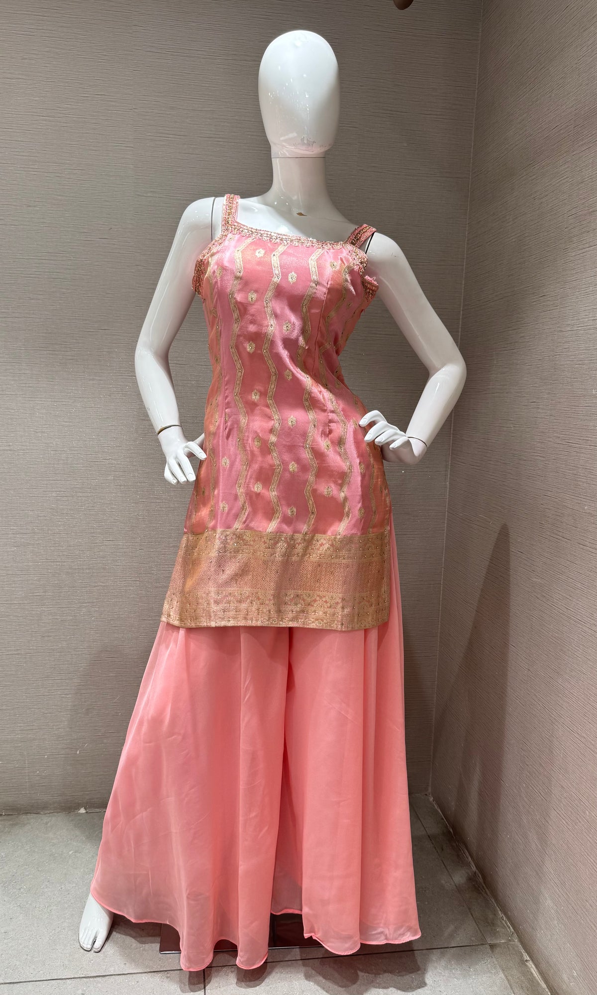 Baby Pink Georgette Flared Sharara set with Dupatta