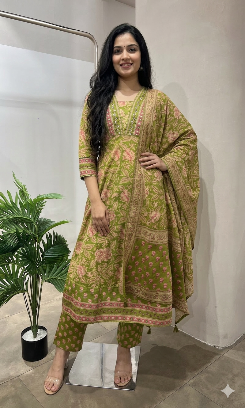 Light green FLORAL kurta set