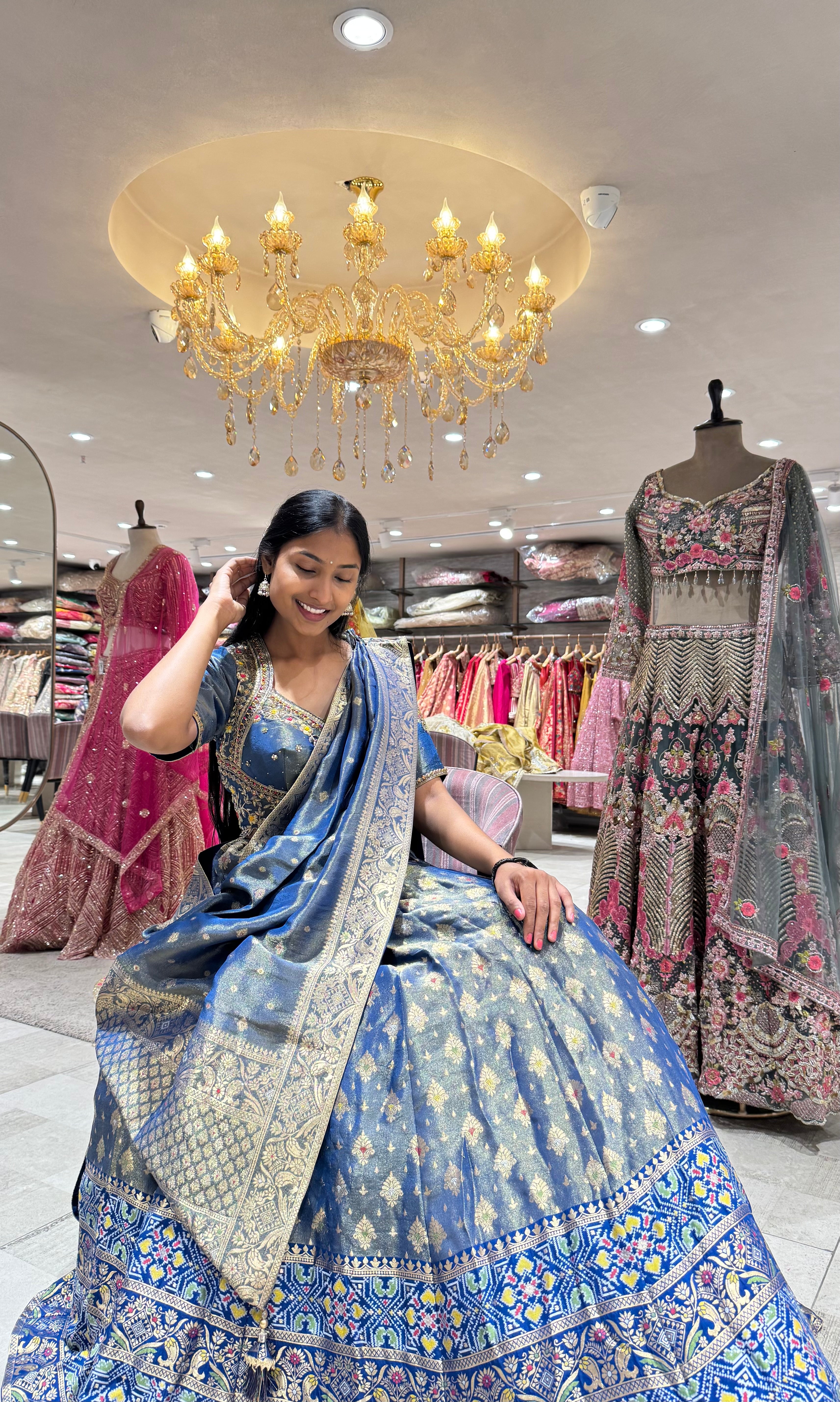 BLUE FLORAL BANARASI ETHNIC LEHENGA