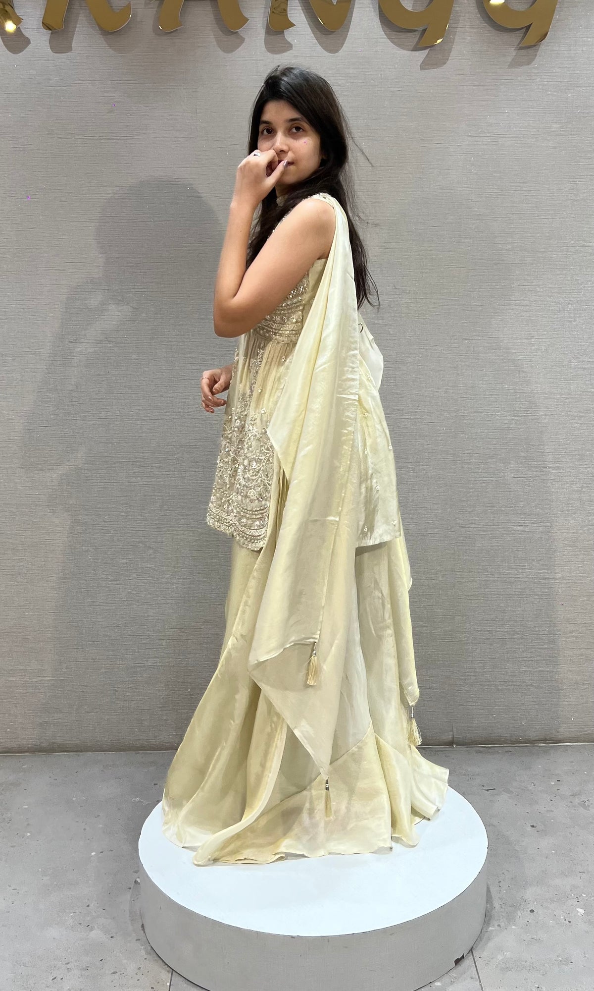 Half white tissue Embroidered palazzo Set