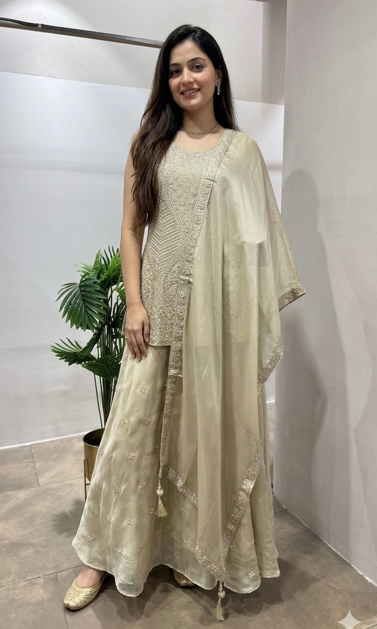 Grey ethnic palazzo set