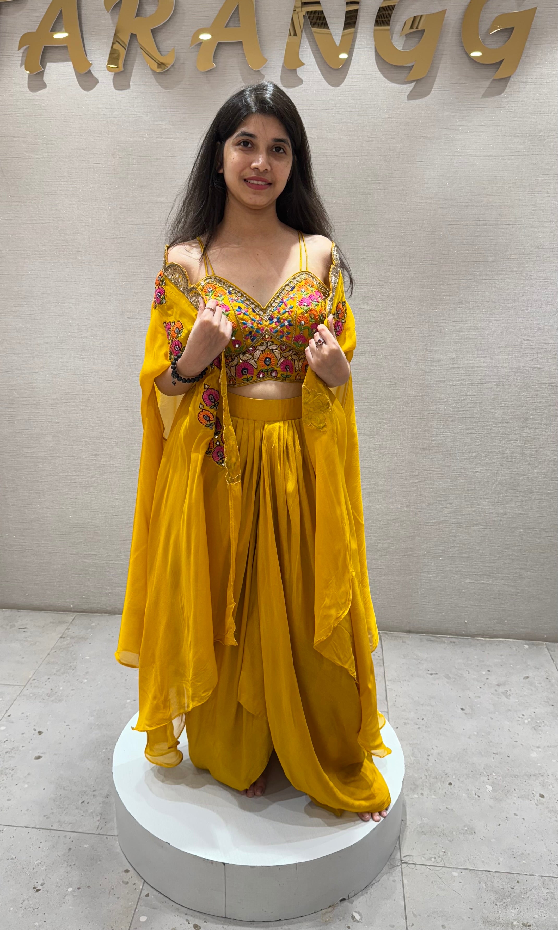 YELLOW Embroidered BLOUSE with SKIRT