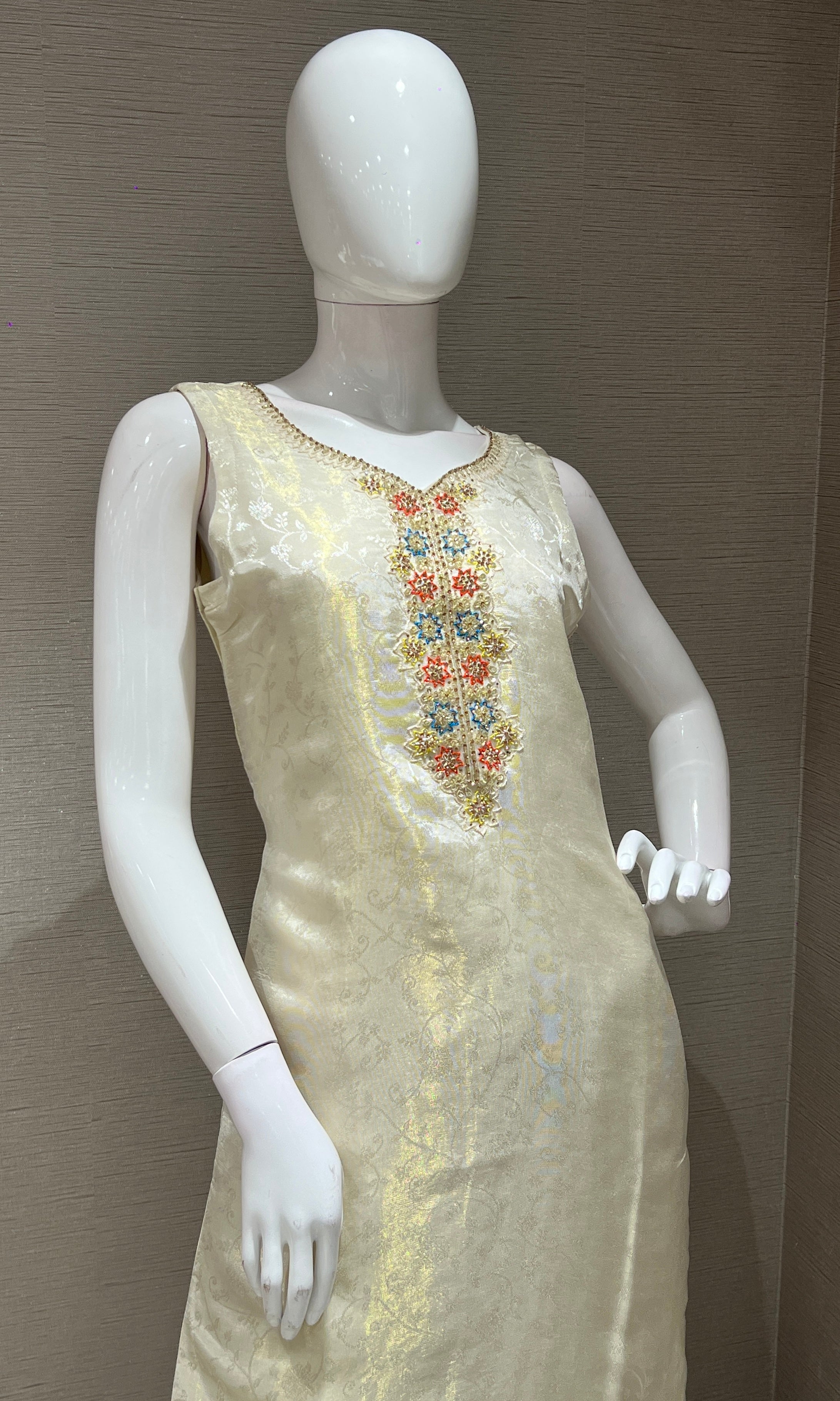 OFF white kurta set with Rainbow Dupatta