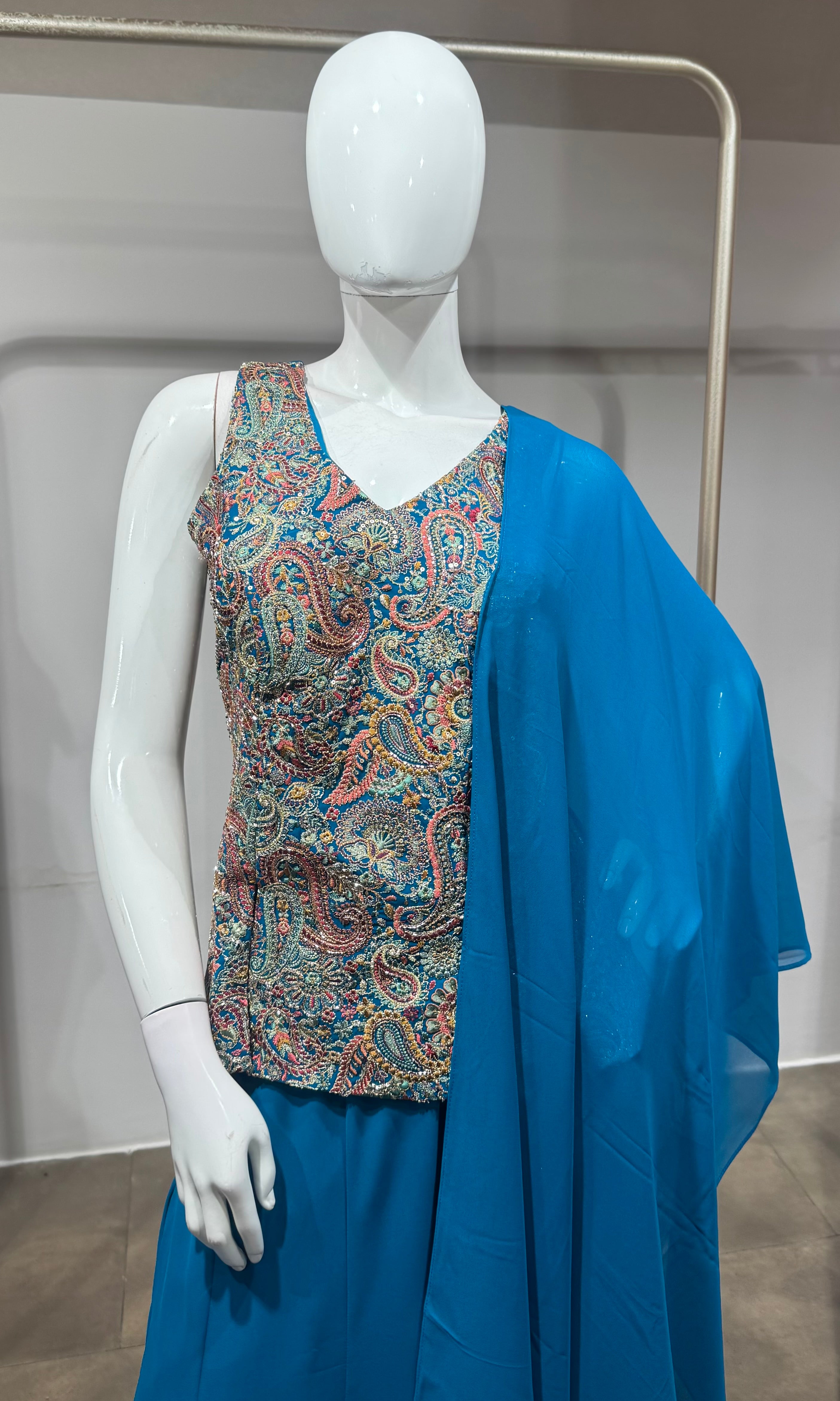 Rama Embroidered Peplum Palazzo Set