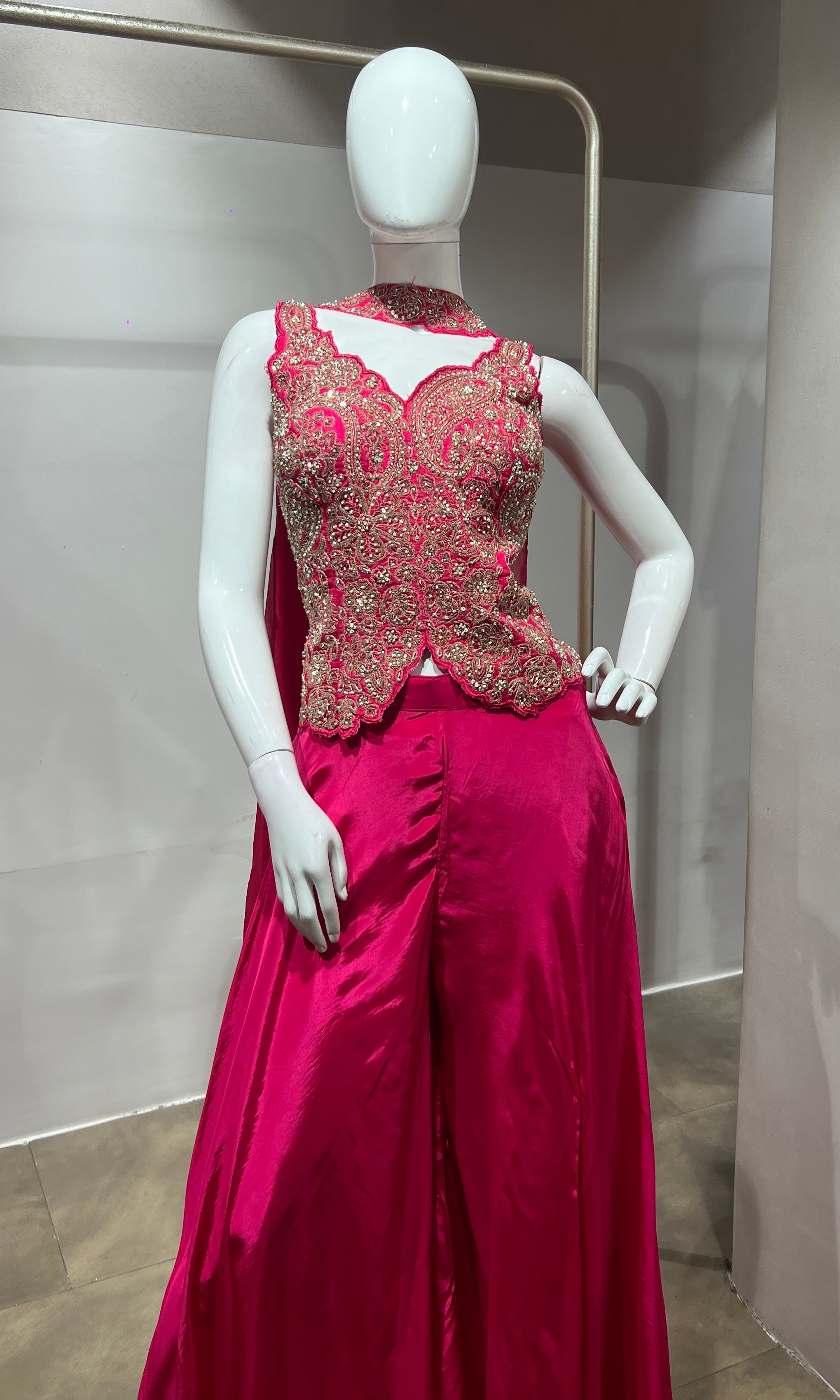 Pink embroidered corset style palazzo set