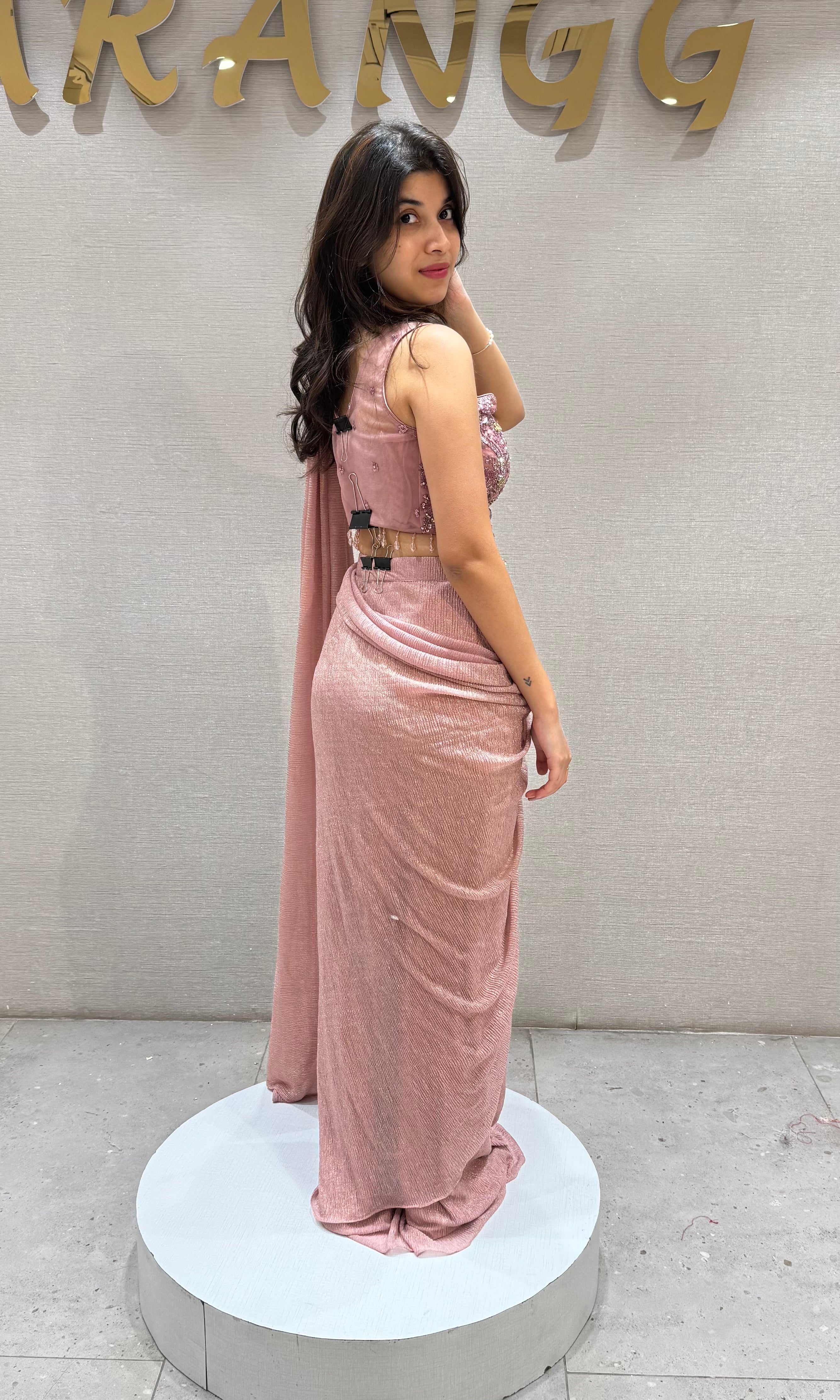 Pink Georgette Drape Saree