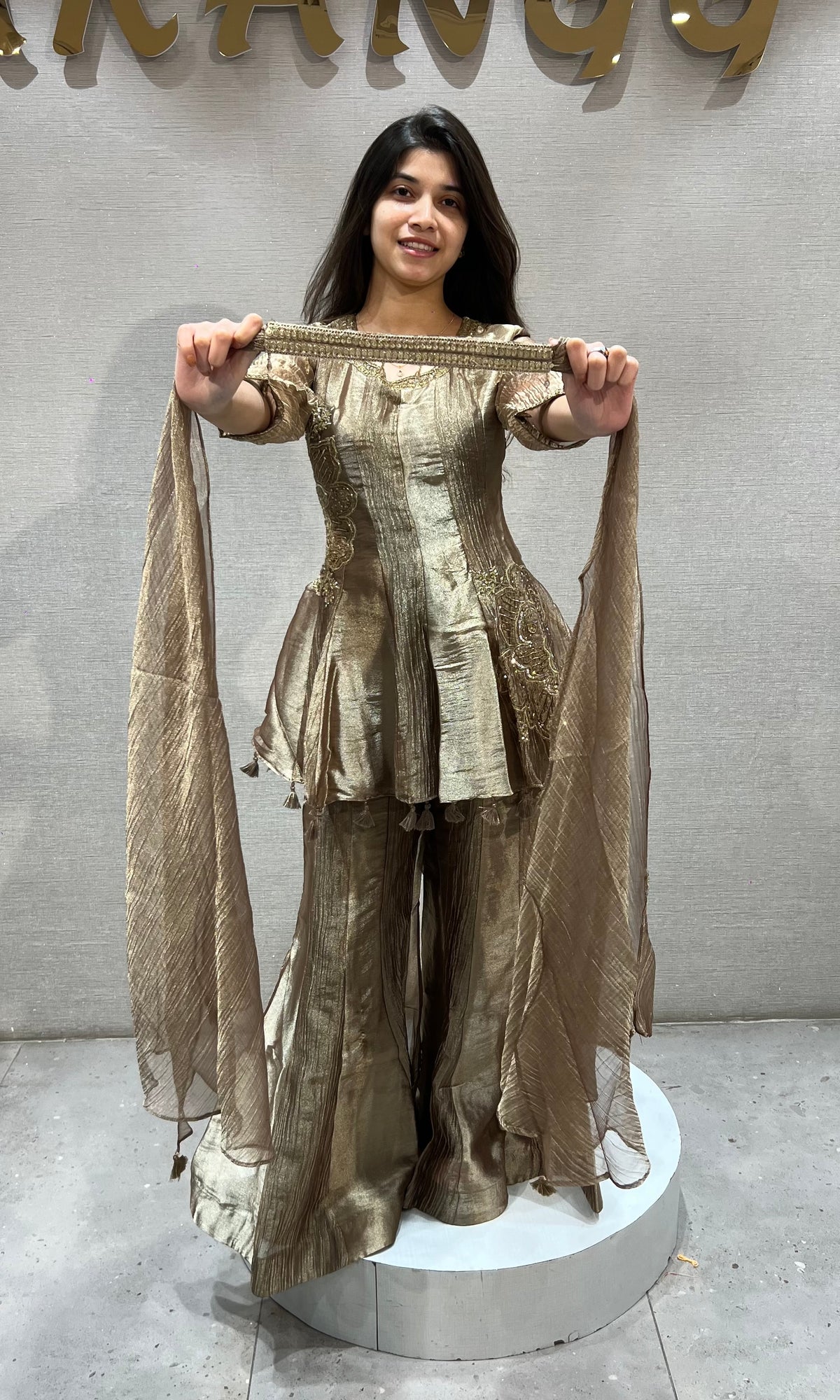 Beagh & Gold Shimmer Peplum Tunic and Palazzo Set