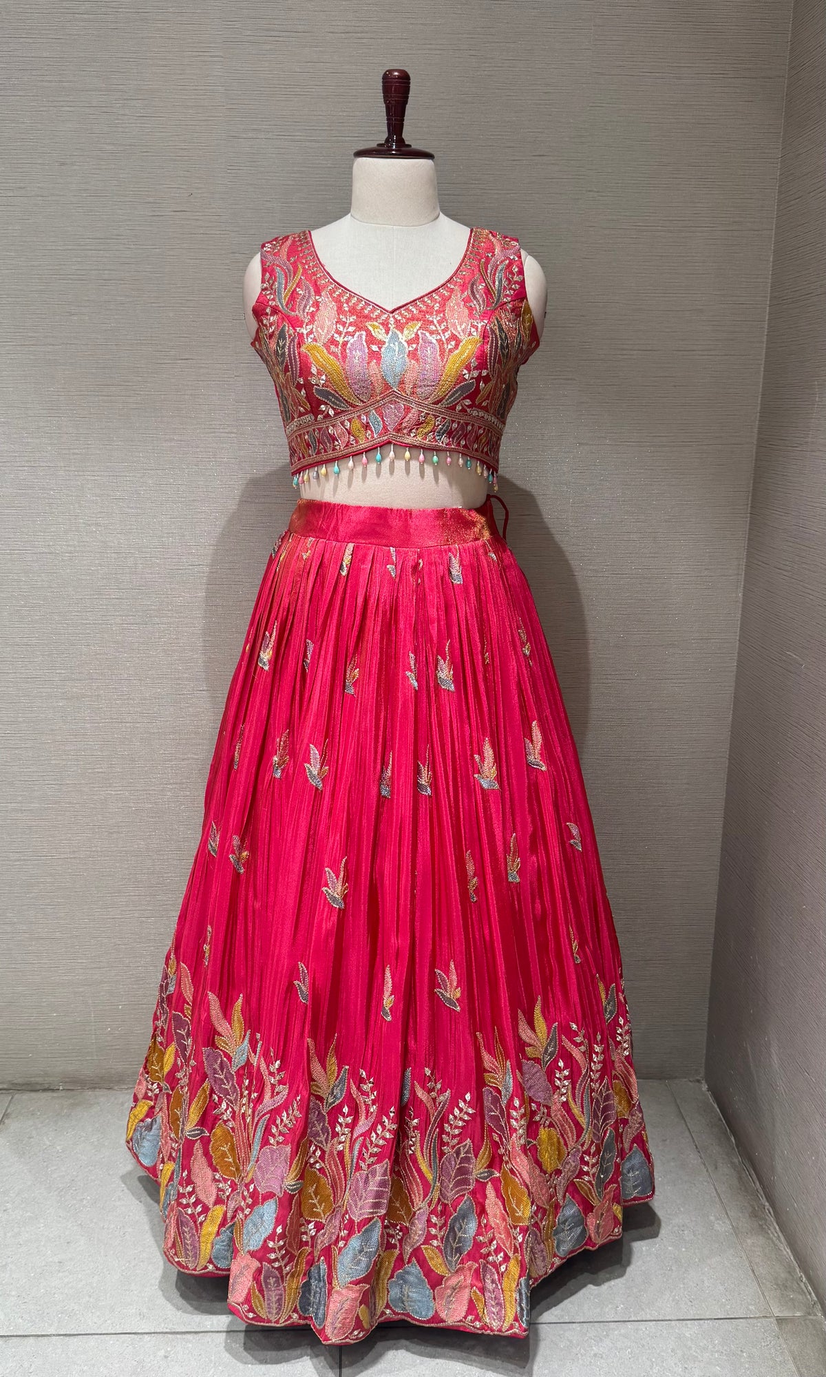 Pink Tissue silk Floral Print Lehenga Set