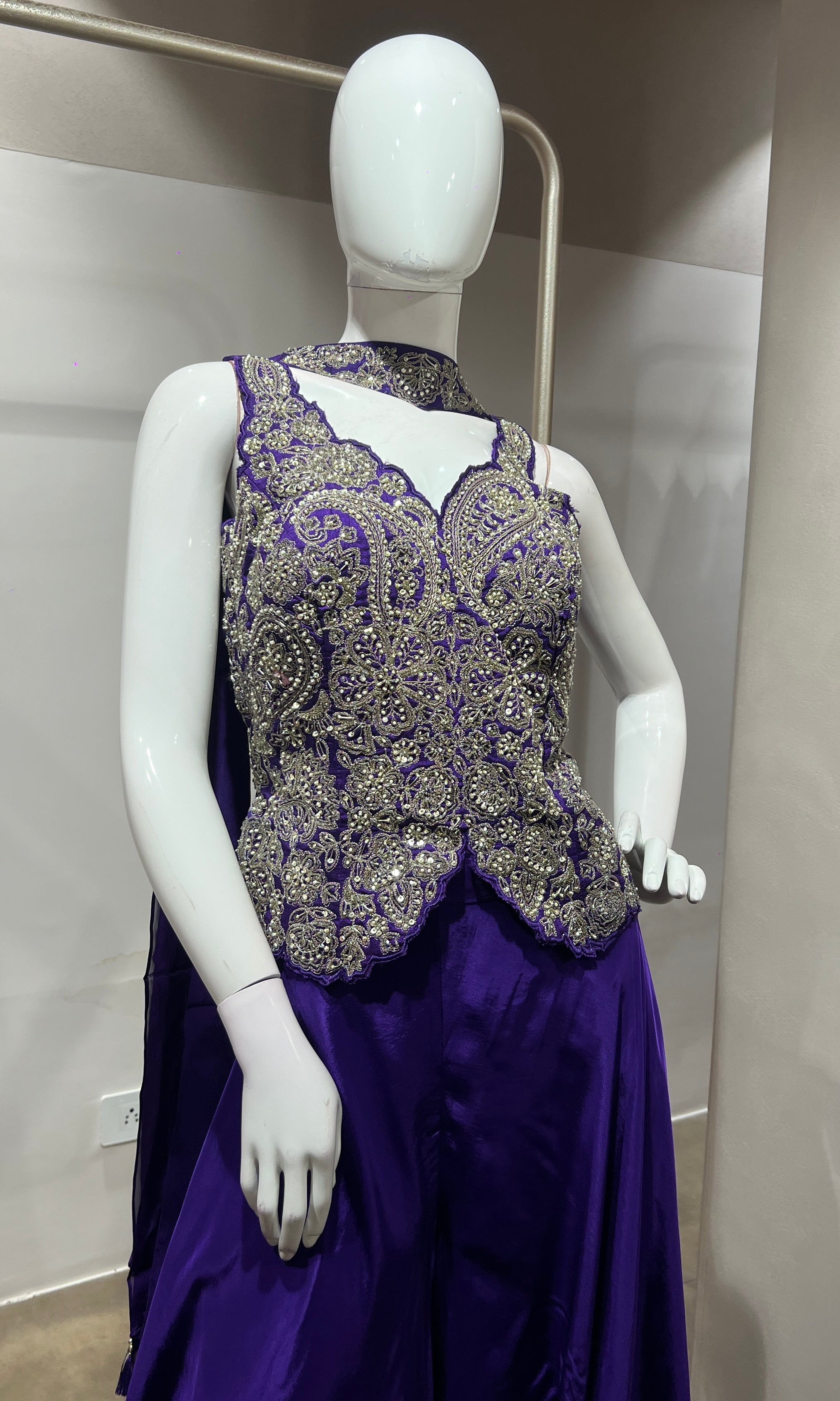 Purple Embroidered corset style palazzo set