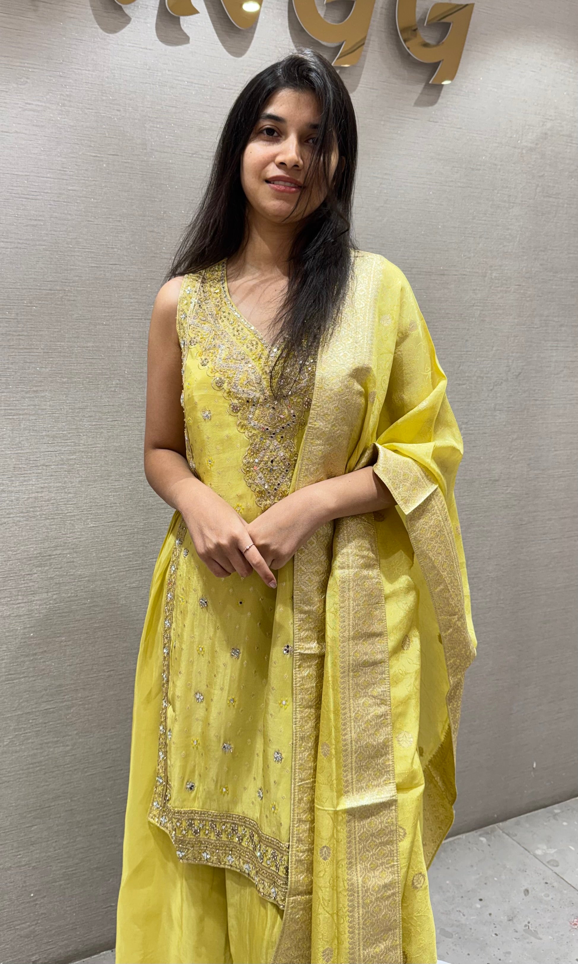 Yellow Shimmer Tissue Sharara Set