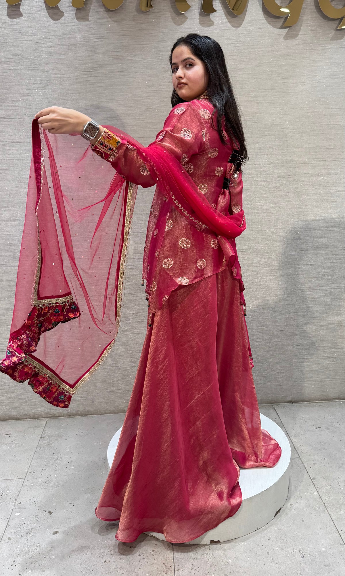 Pink Mayura Embroidered Shimmer Silk Palazzo Set