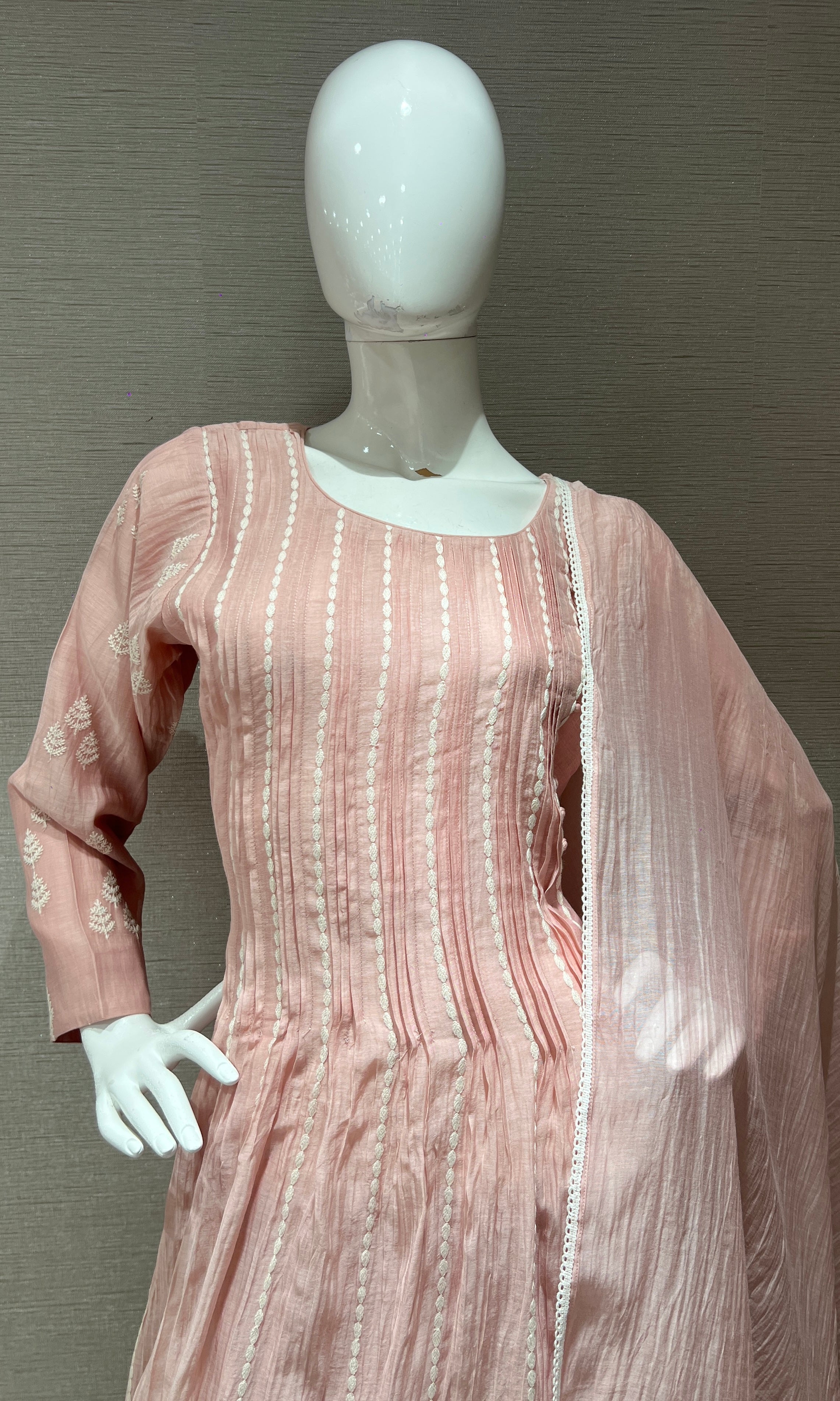 Pink Embroidered Stripes Anarkali Set