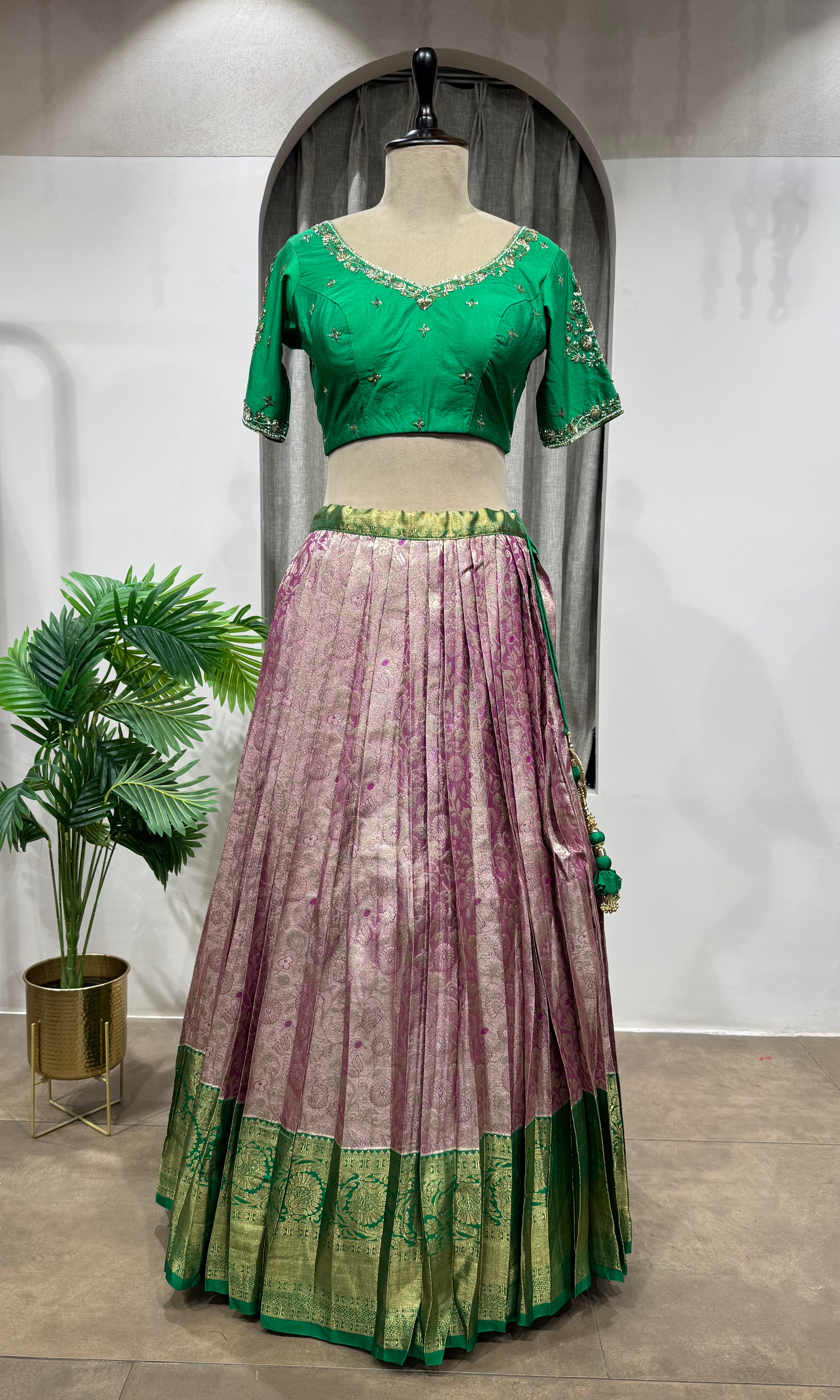 Green kanjivaram pattu lehenga