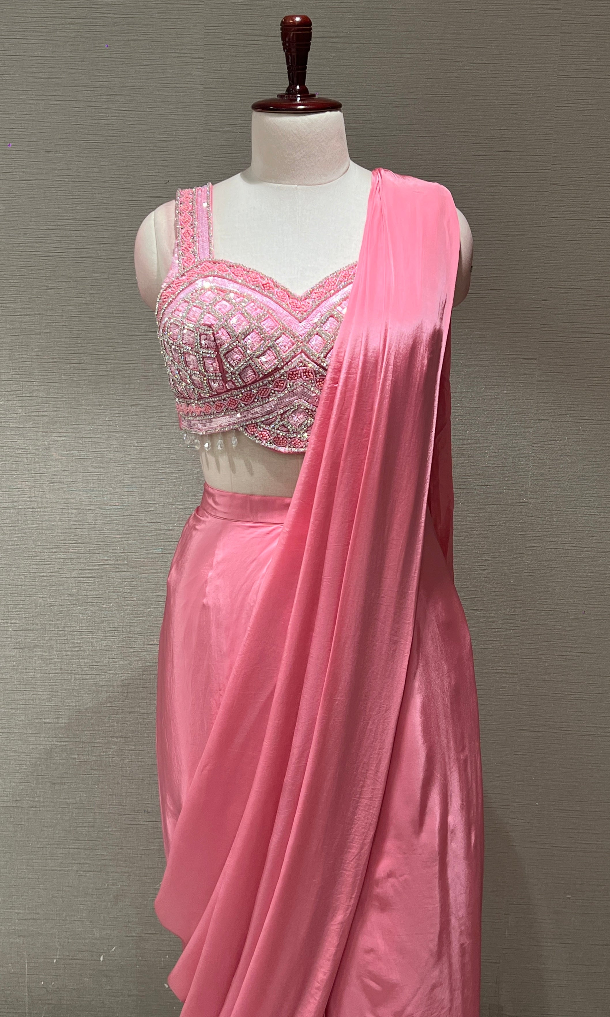 Blush Pink Drape saree with Crystal Blouse