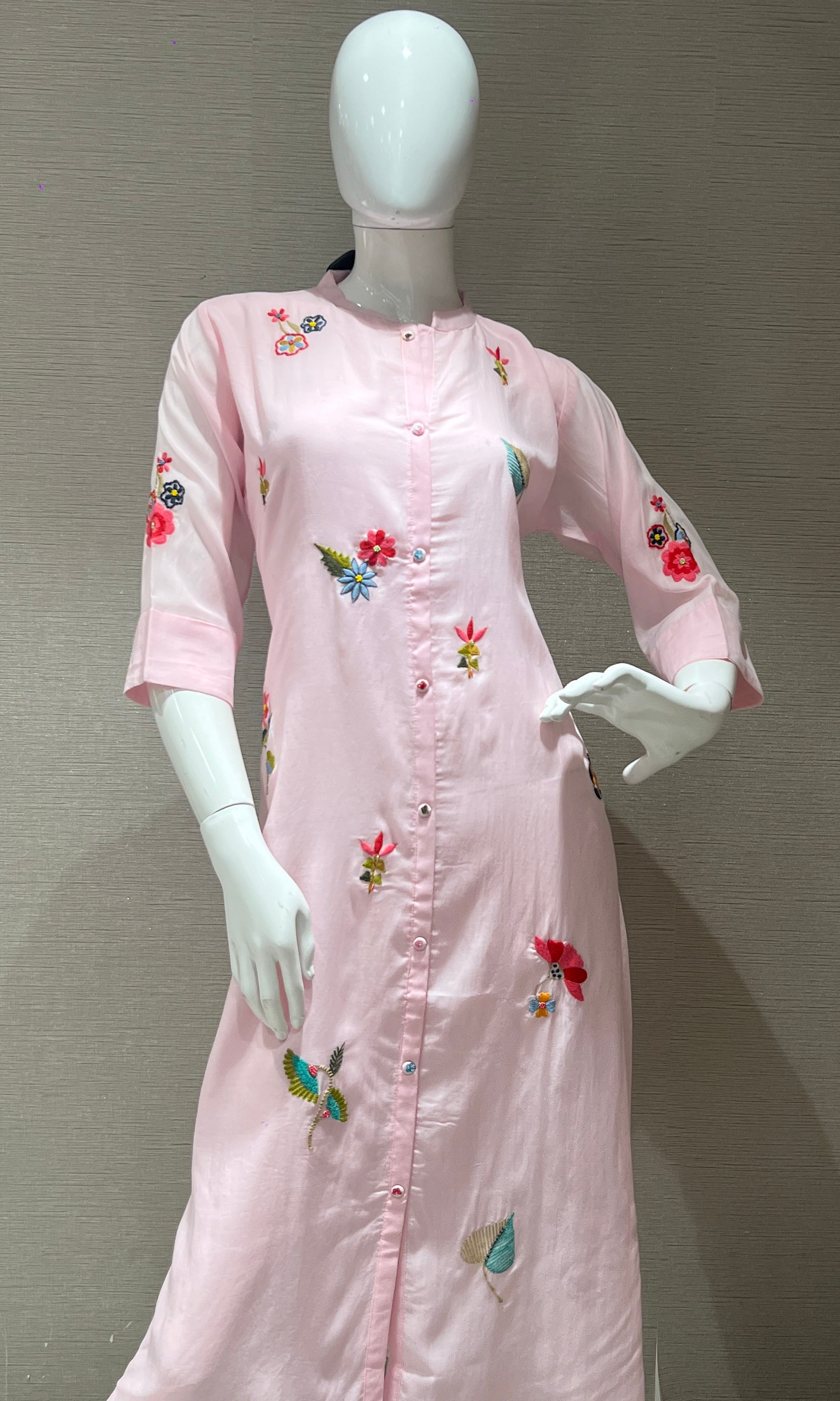 Baby pink Floral embroidery A- Line top