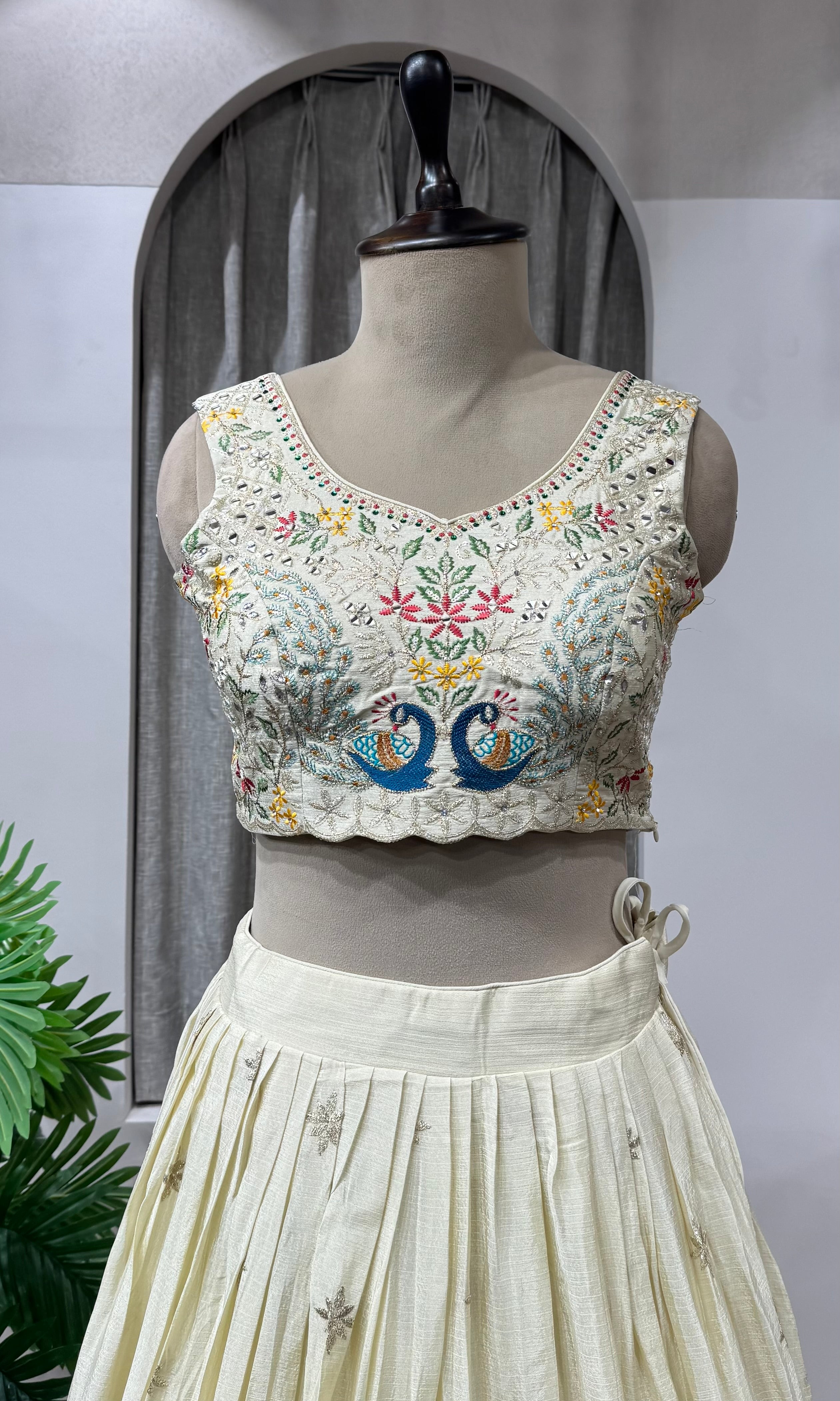 Cream Lehenga with Peacock Embroidery