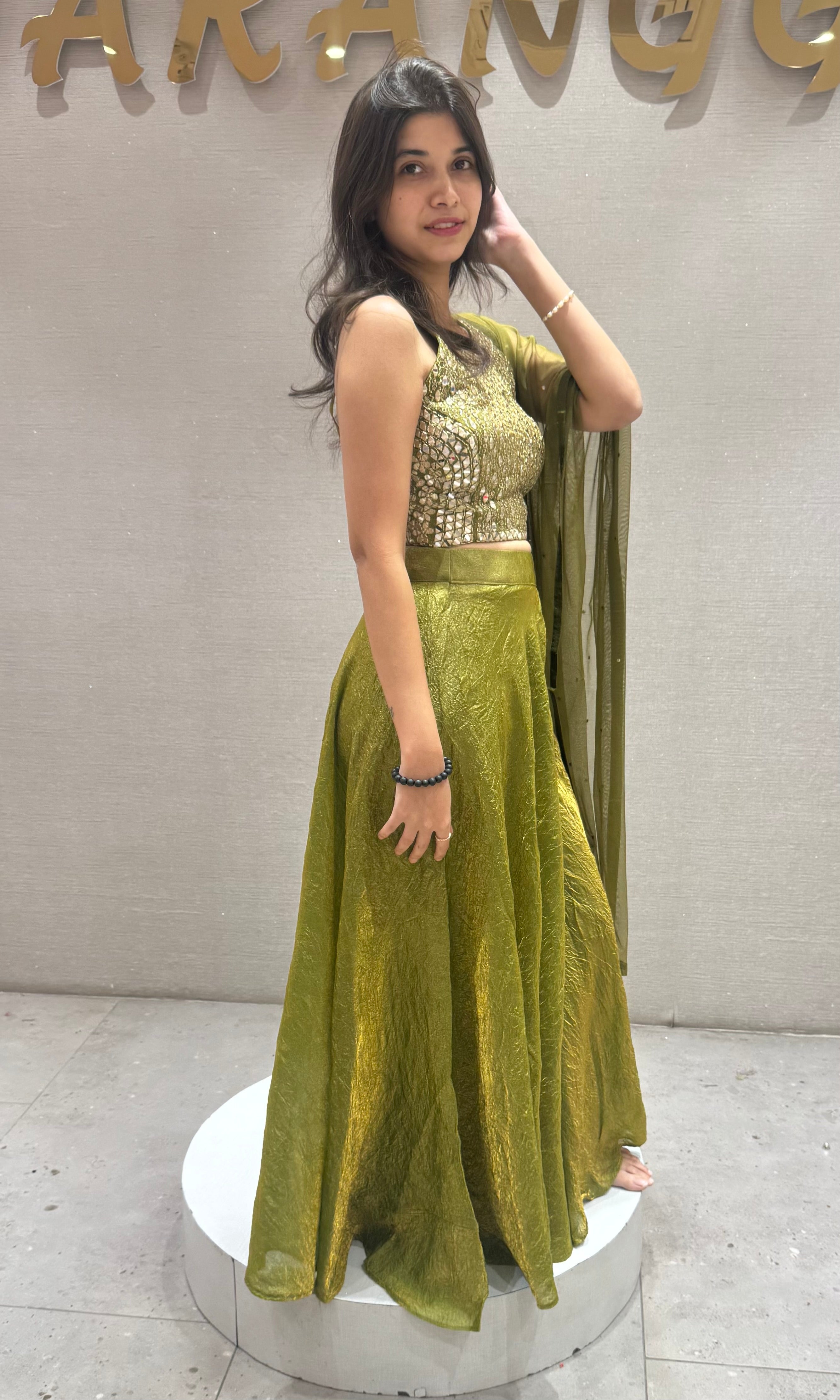 Mehendi Green Embellished Palazzo Ensemble