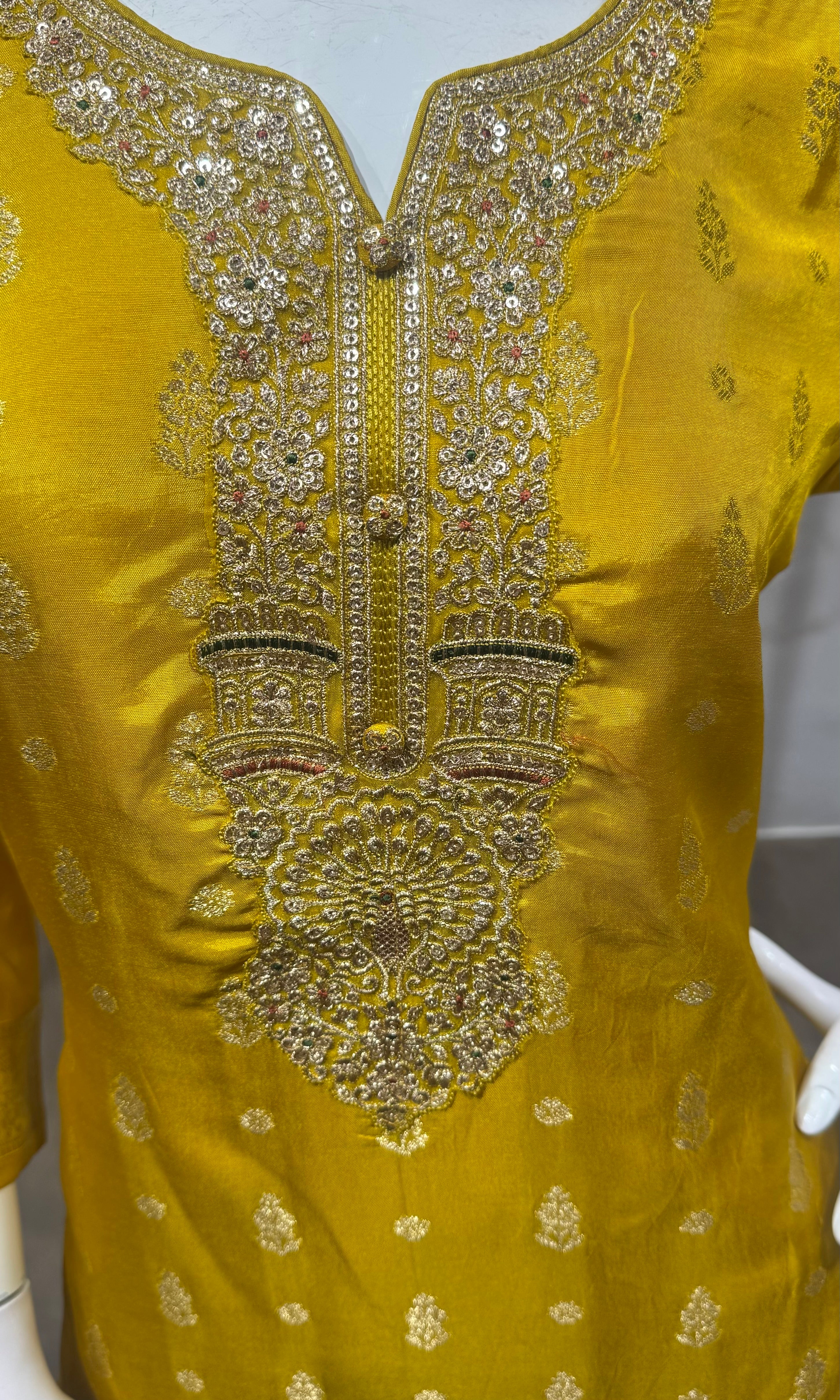 Mustard Yellow Floral Embroidered Kurta Set