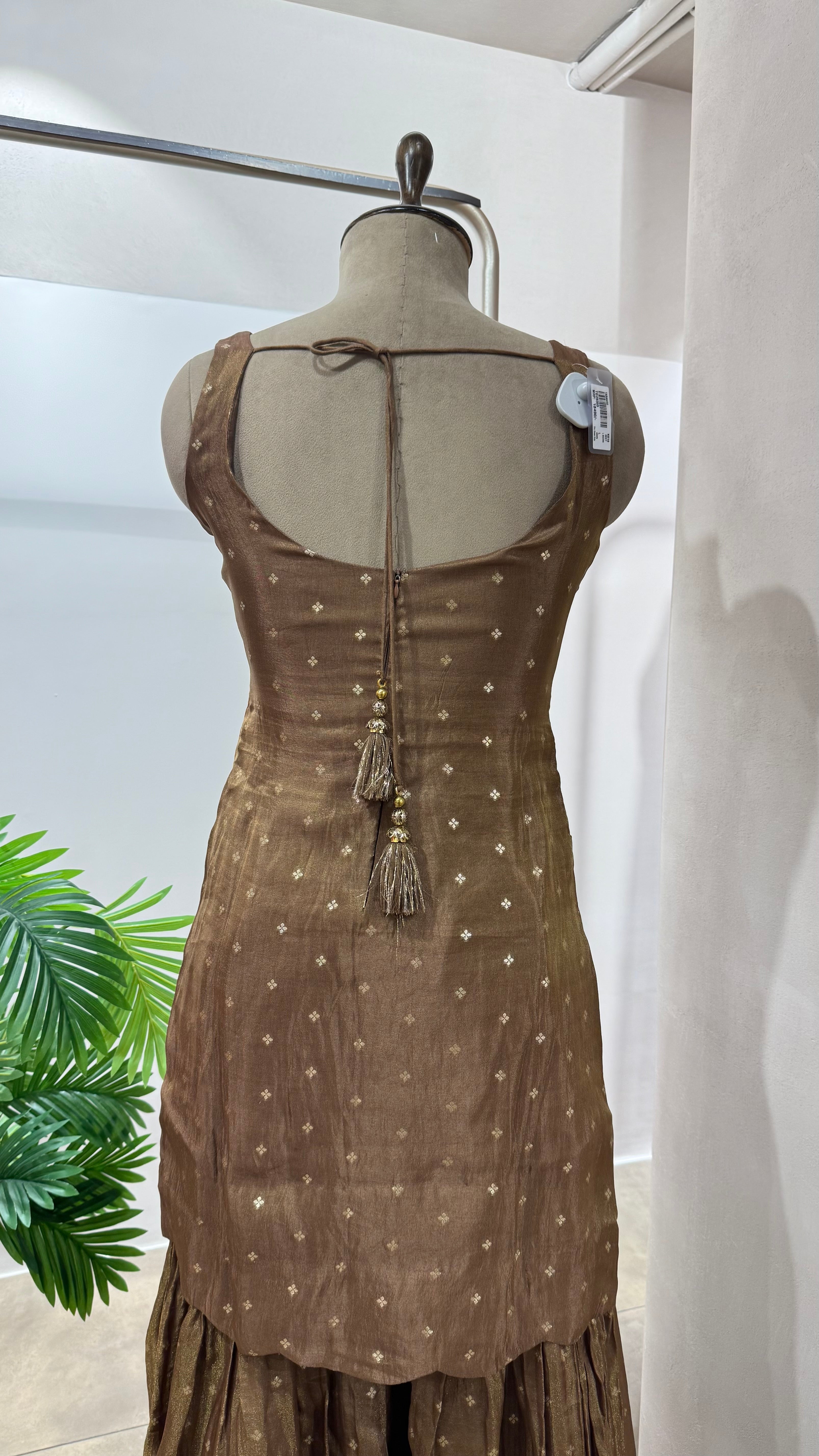 Brown GOLDEN FLORAL ETHNIC SHARARA SET