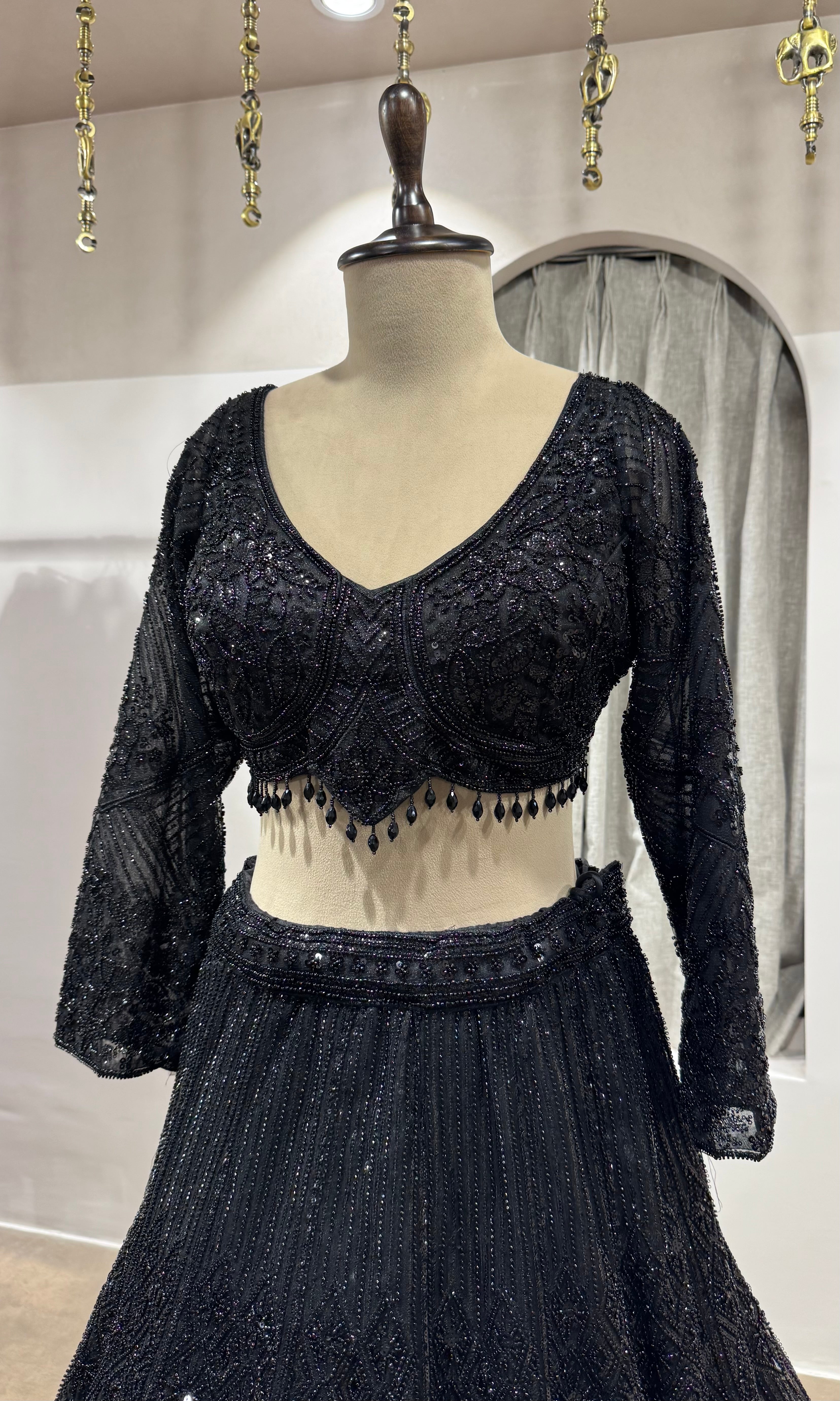 BLACK CLASSIC CRYSTAL WORK LEHENGA