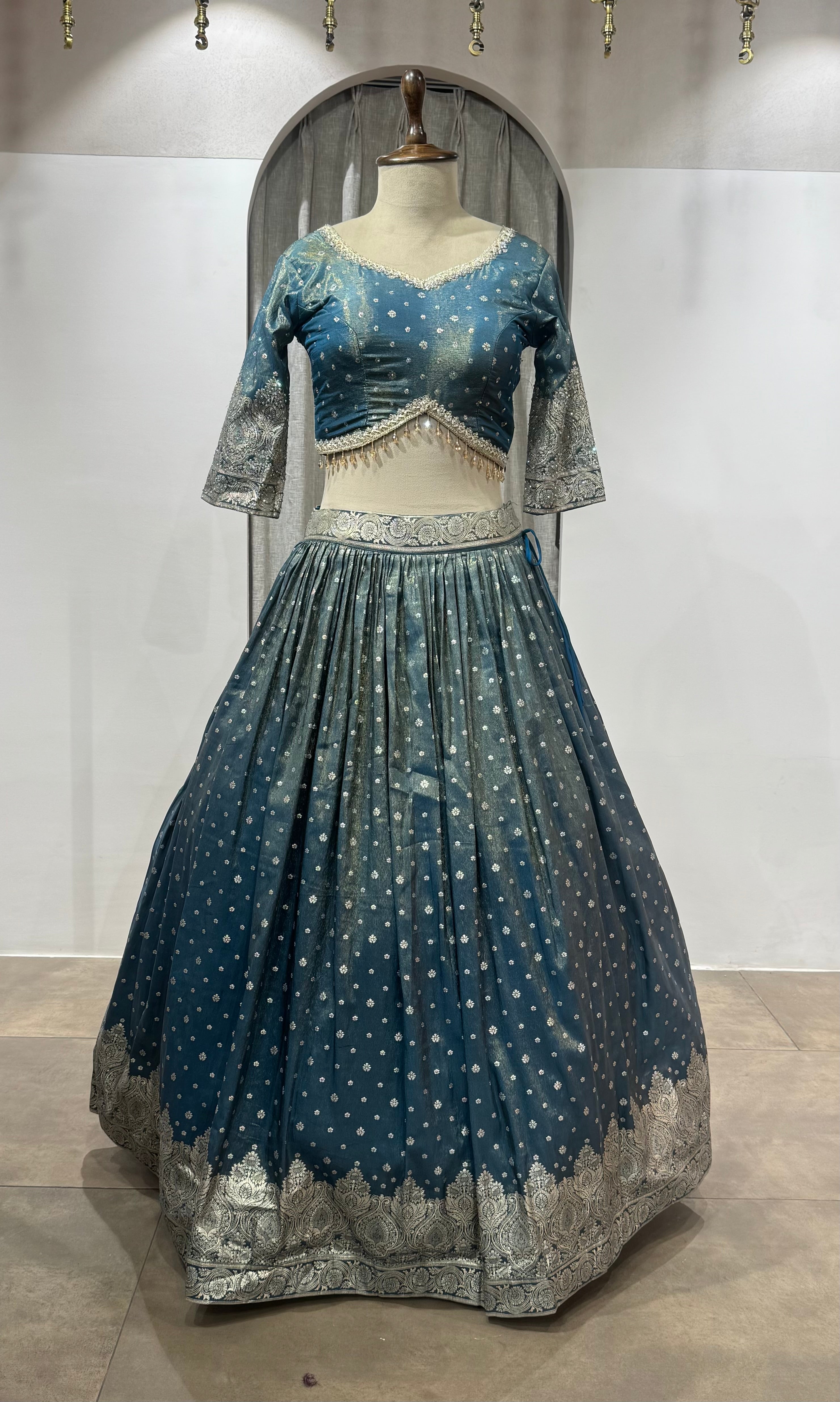 Peacock Blue Banarasi Silk Lehenga Choli