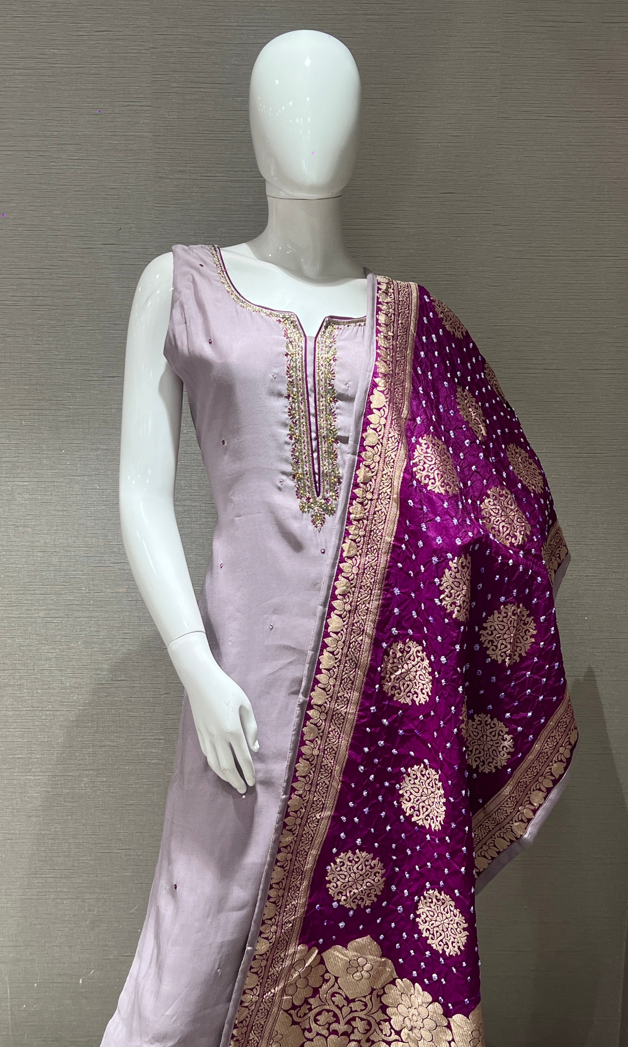 Lavender kurta set with purple Gold Dupatta