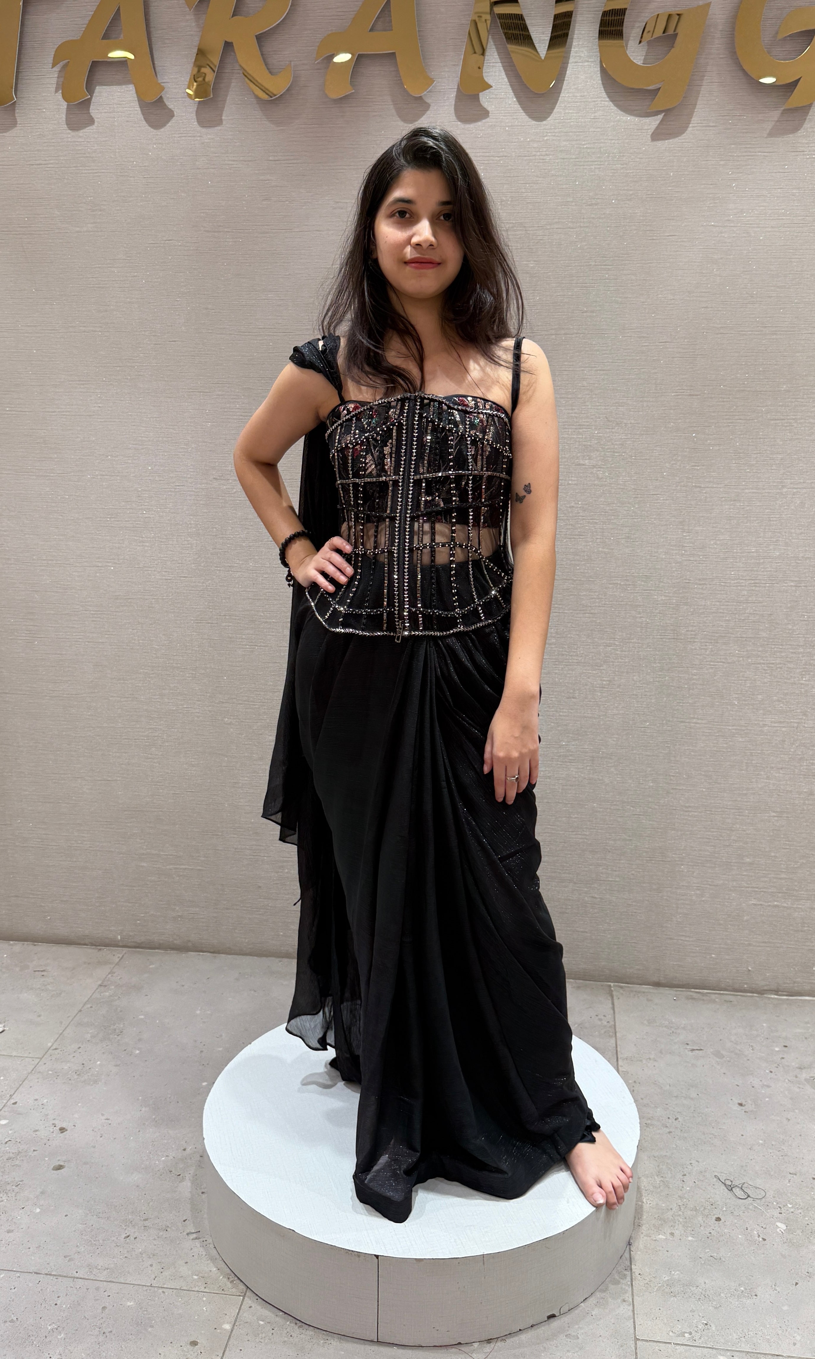 Black Embellished Corset Draped Saree