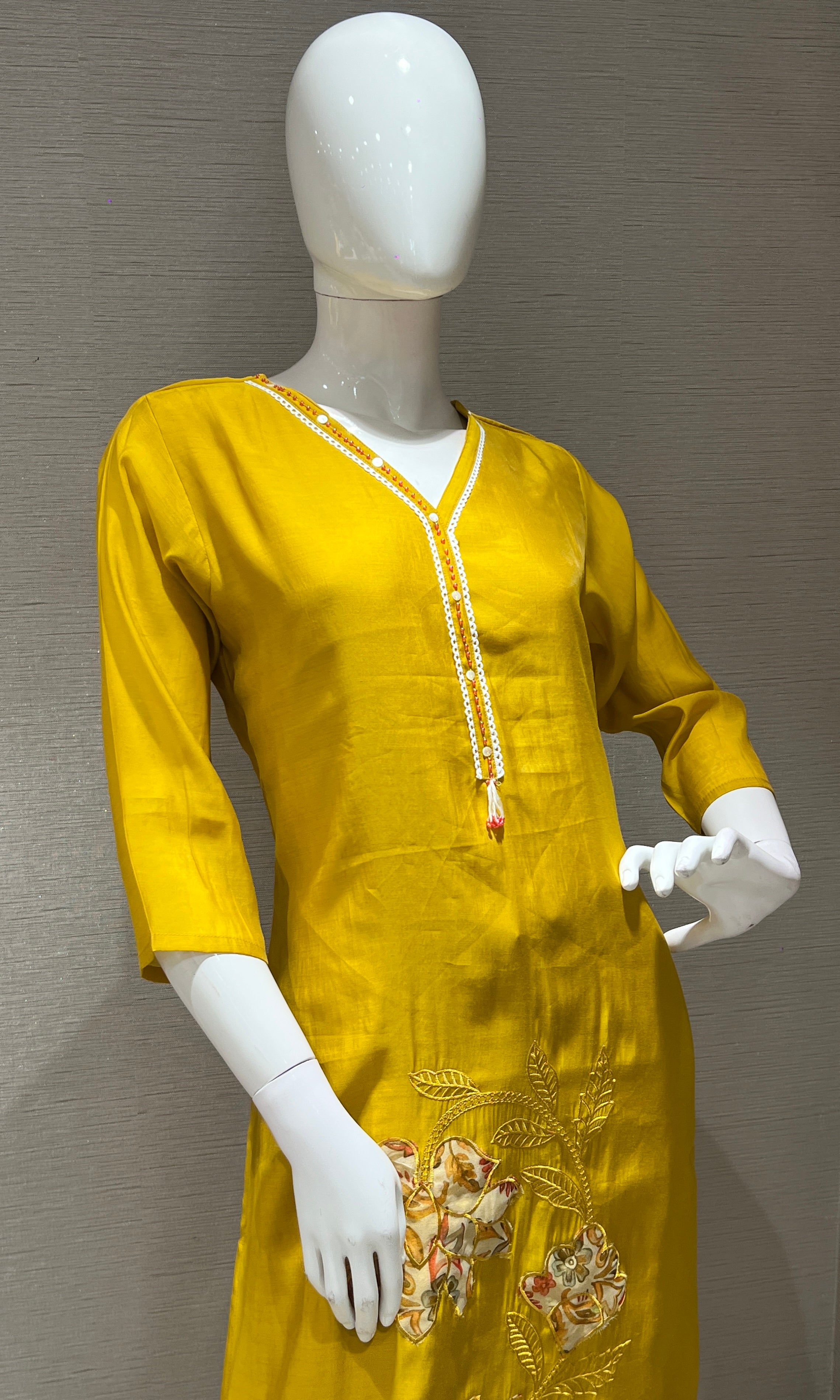 Mustard yellow kurta set with printed dupatta