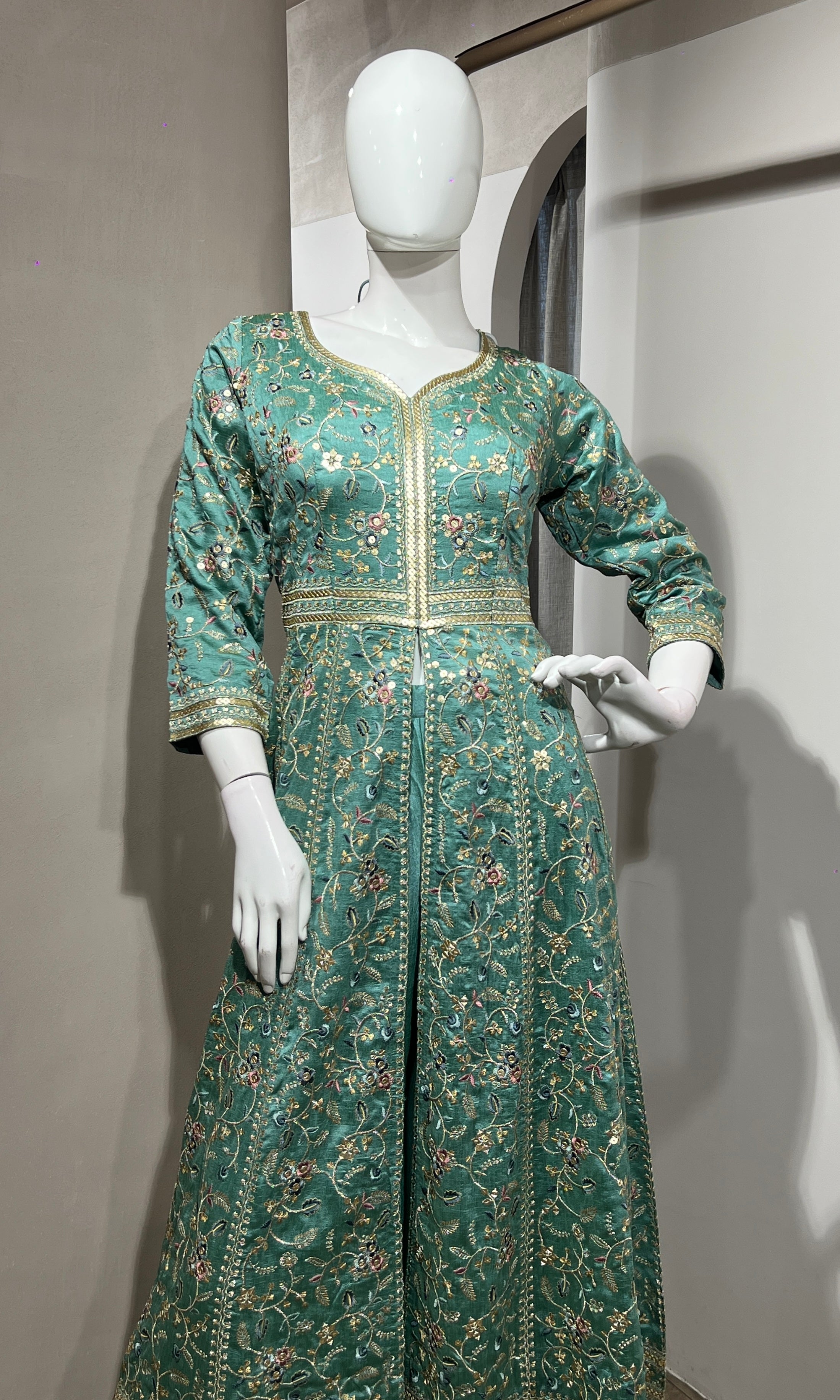 Sea green FRONT SLIT ANARKALI SET