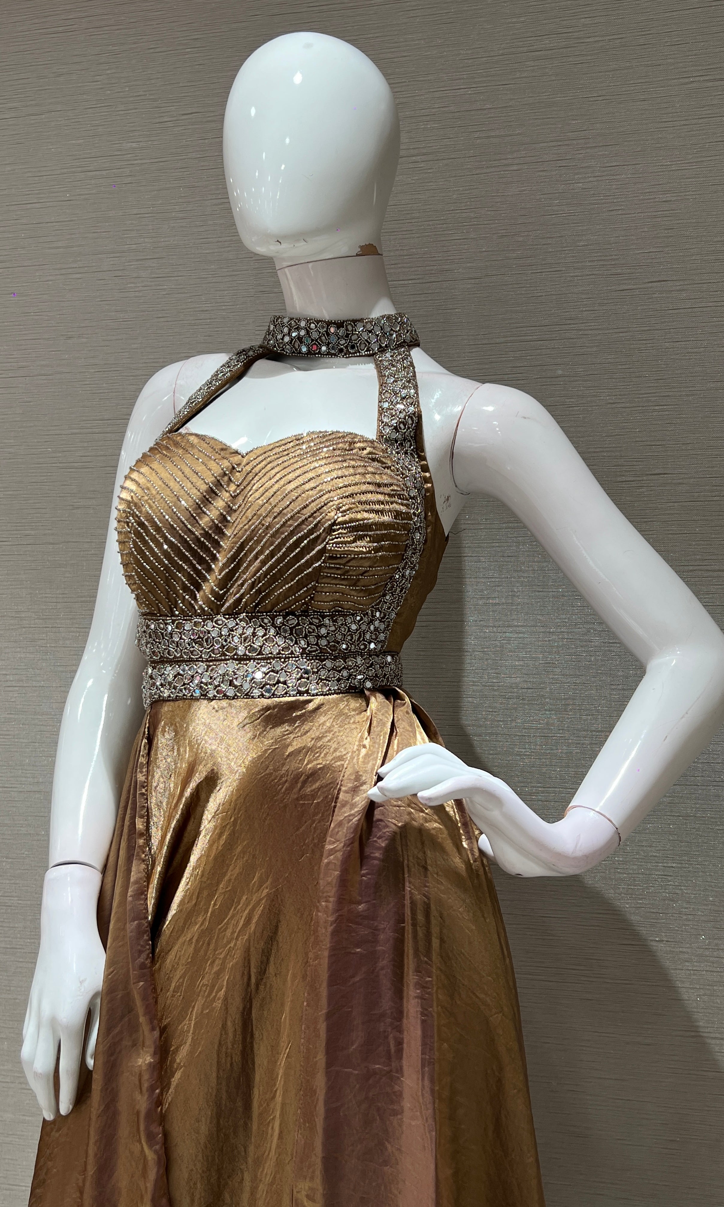 brown AND gold EMBELLISHED JUMPSUIT