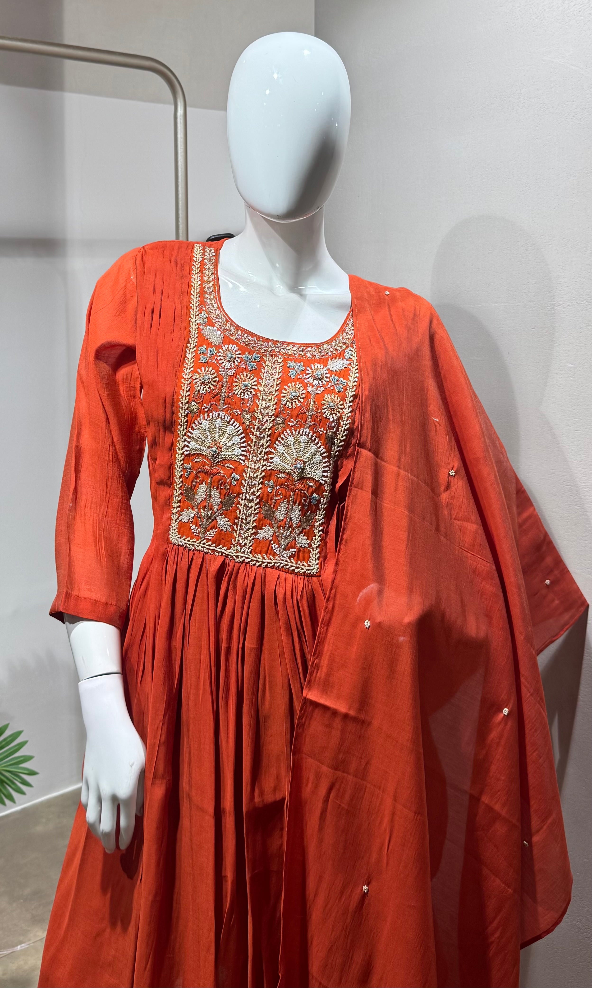Orange embroidered kurta set with dupatta