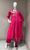PINK COTTON ETHNIC A LINE KURTA SET WITH DUPATTA