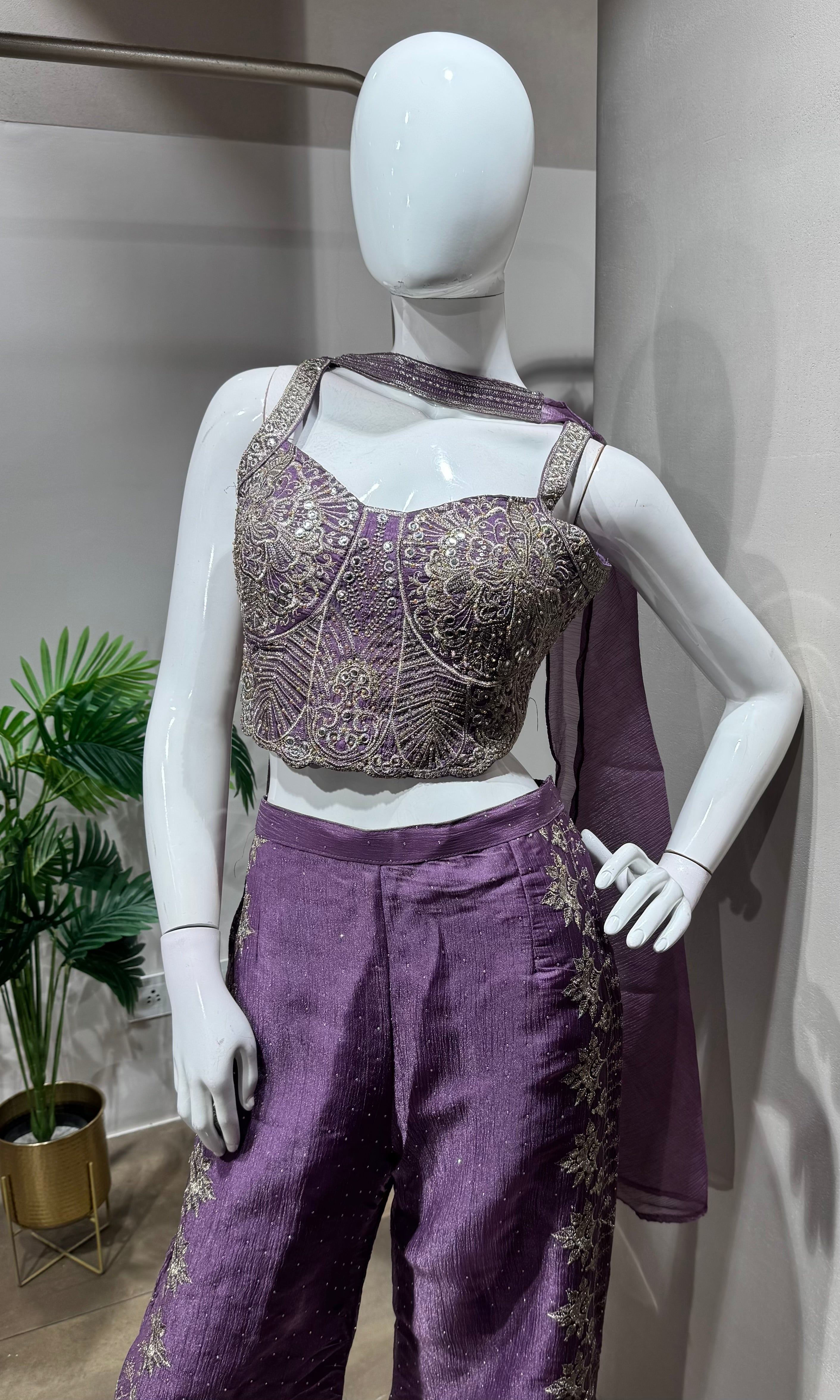Purple Embroidered Indo-Western Palazzo Set
