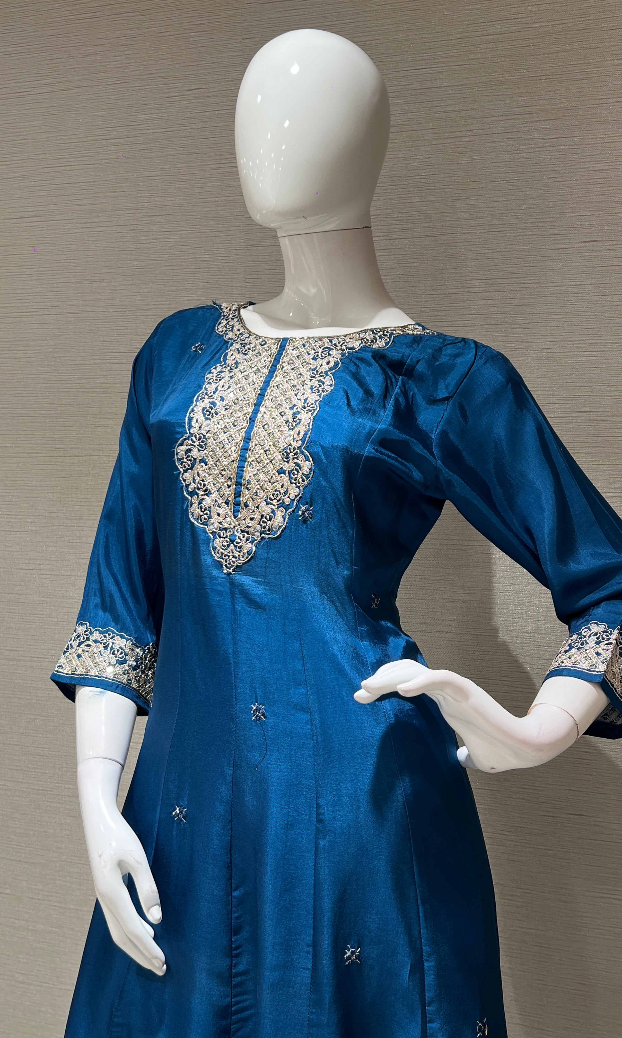 Blue Golden Embroidered Kurta Set