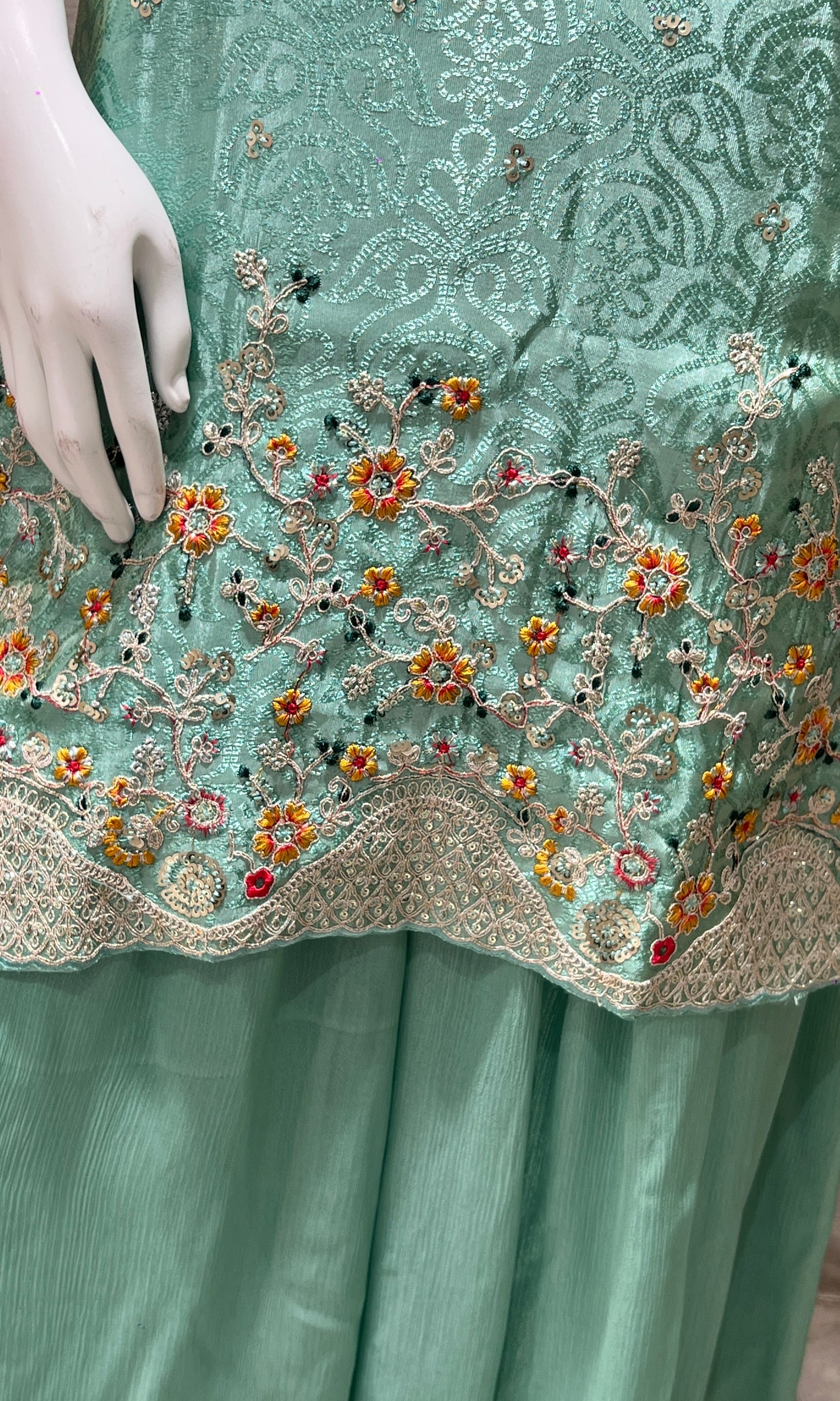sea green embroidered sharara seT