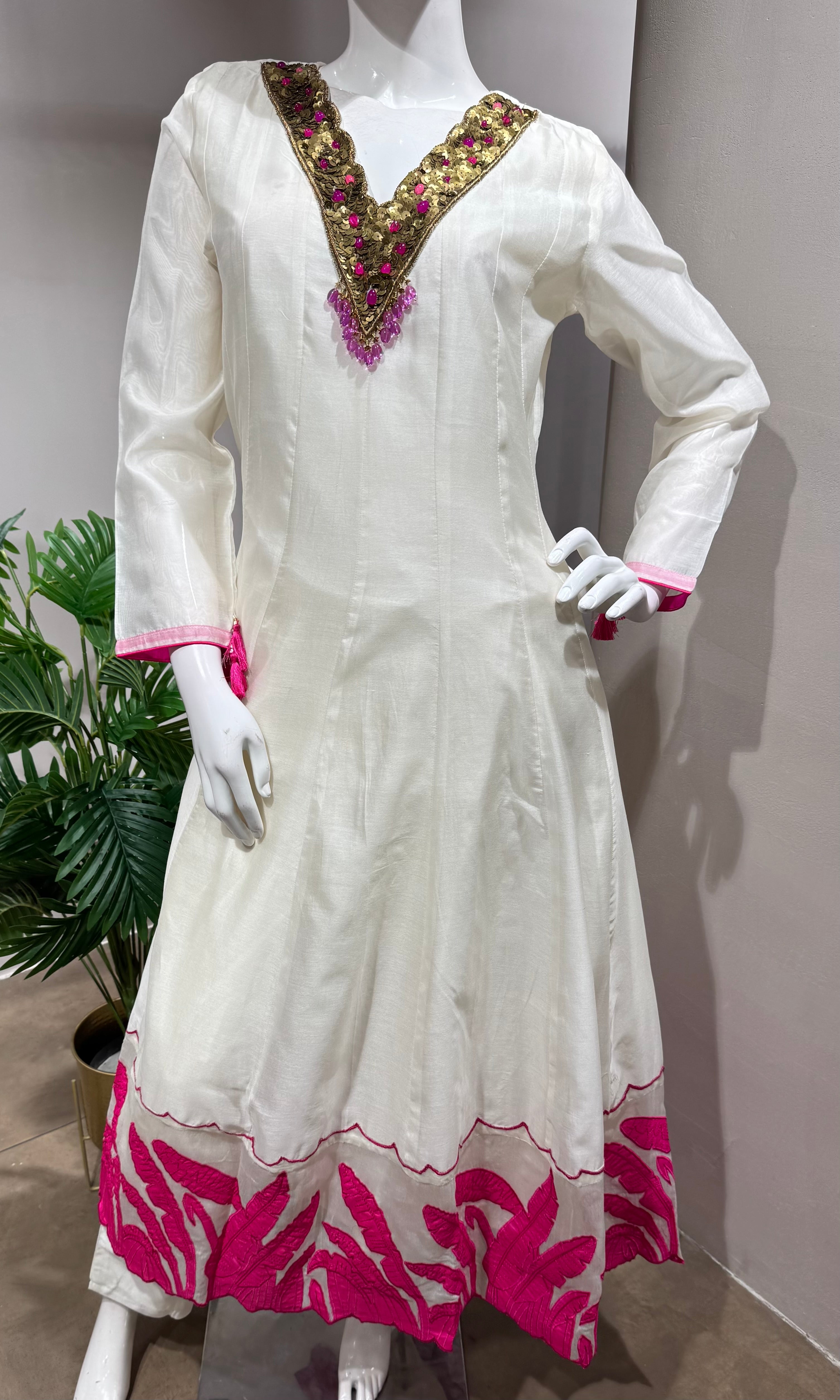 HALF WHITE & PINK ETHNIC ANARKALI SET