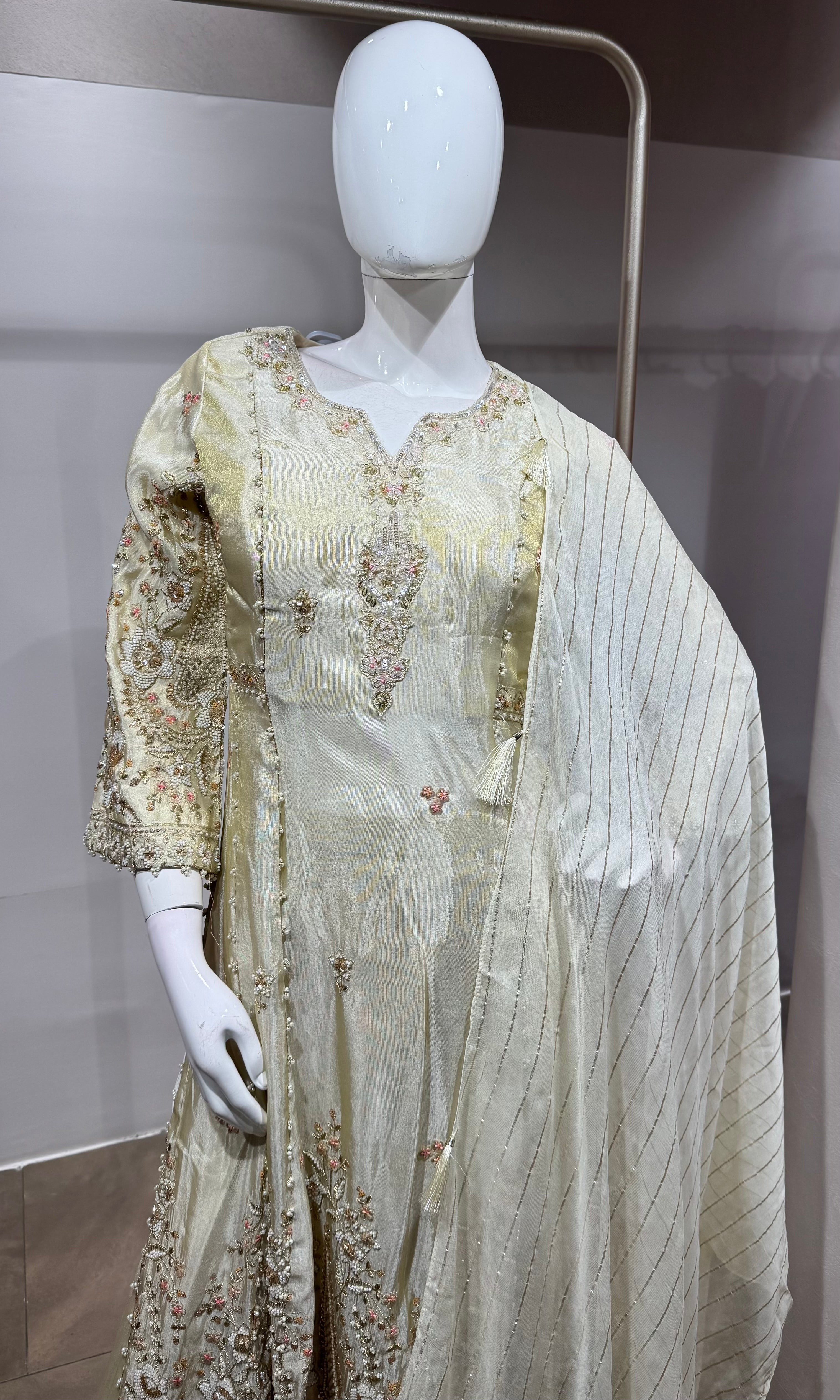 Cream embroidered nyra cut palazzo set