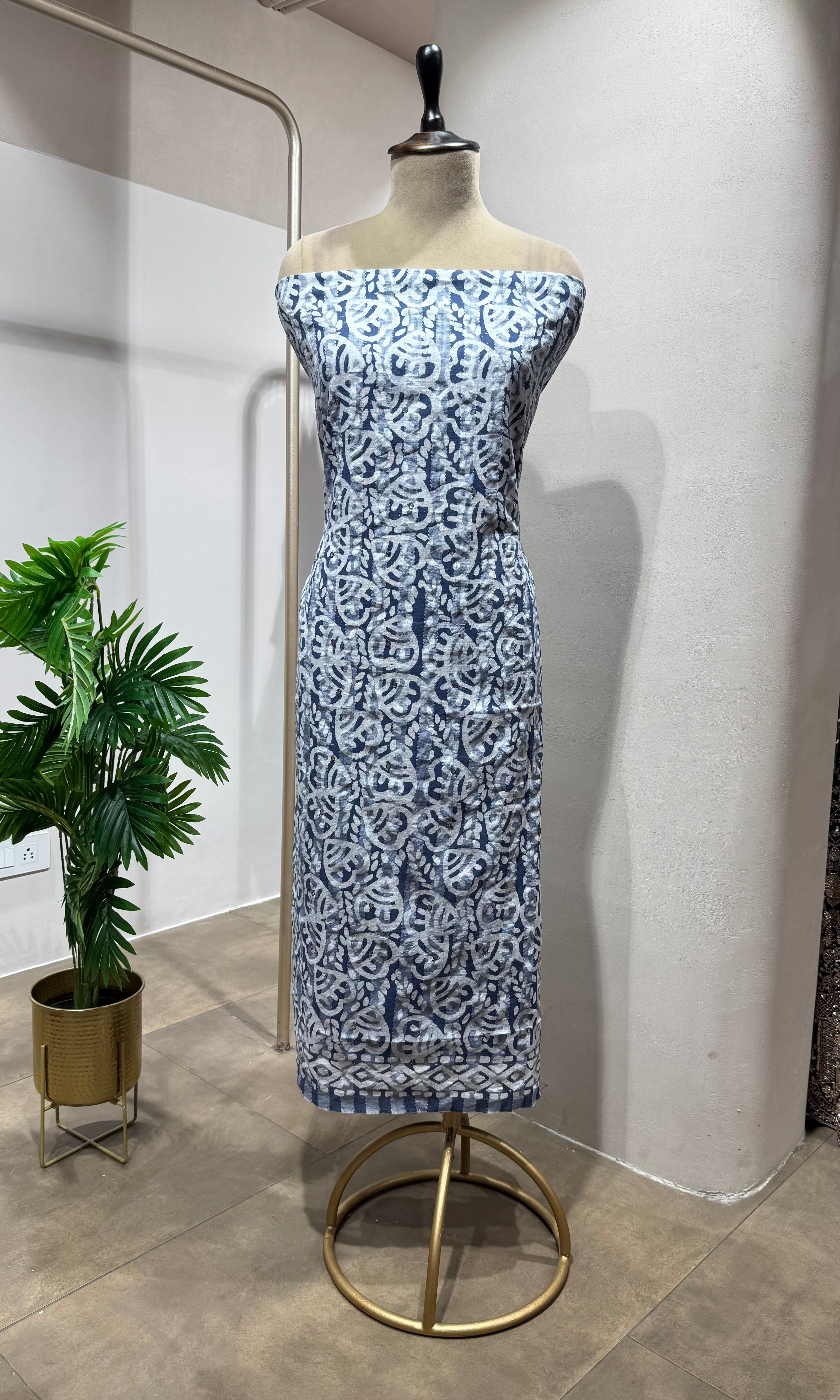 BLUE ETHNIC PRINTED DRESS MATERIAL